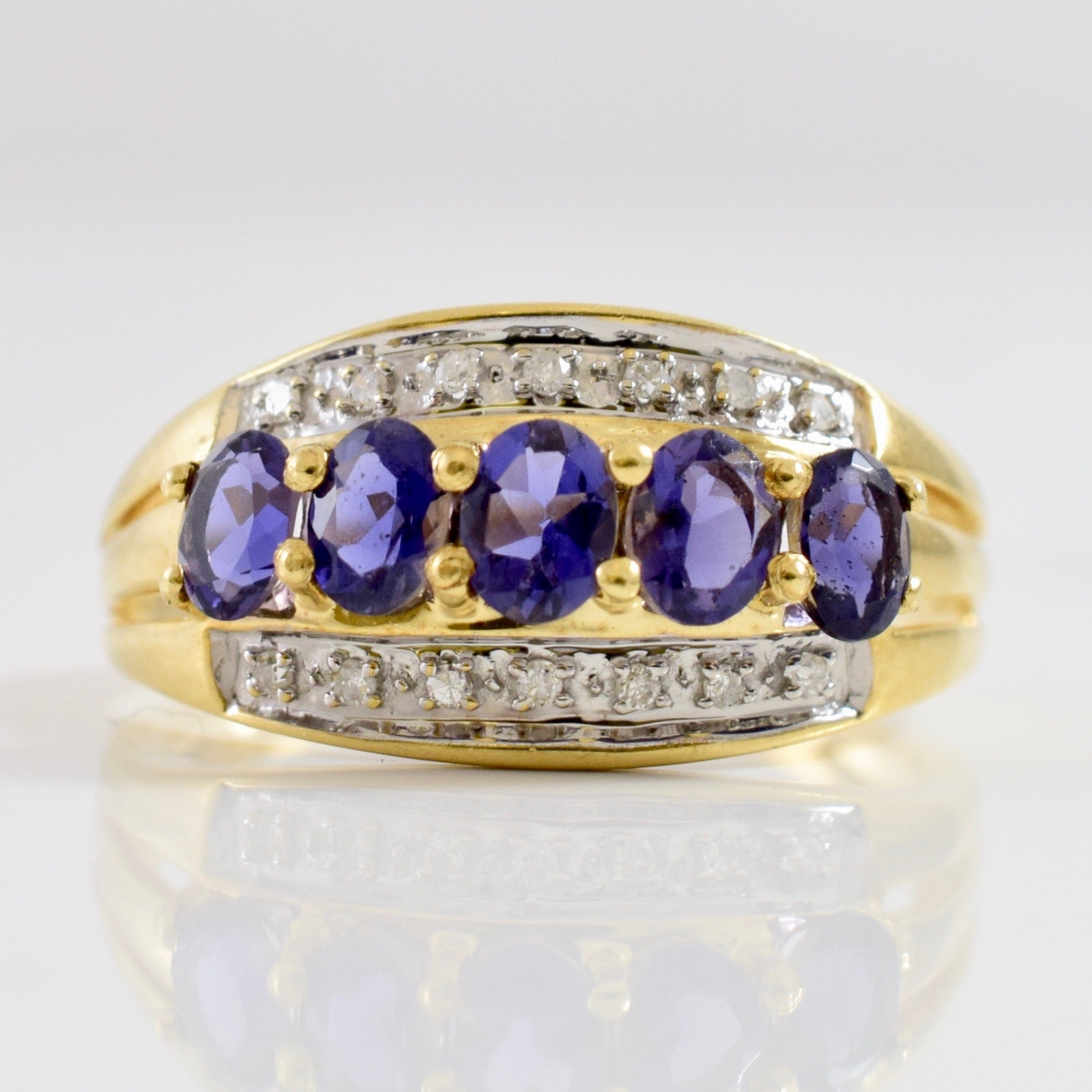 Five Stone Iolite and Diamond Ring | 0.04 ctw SZ 6 |