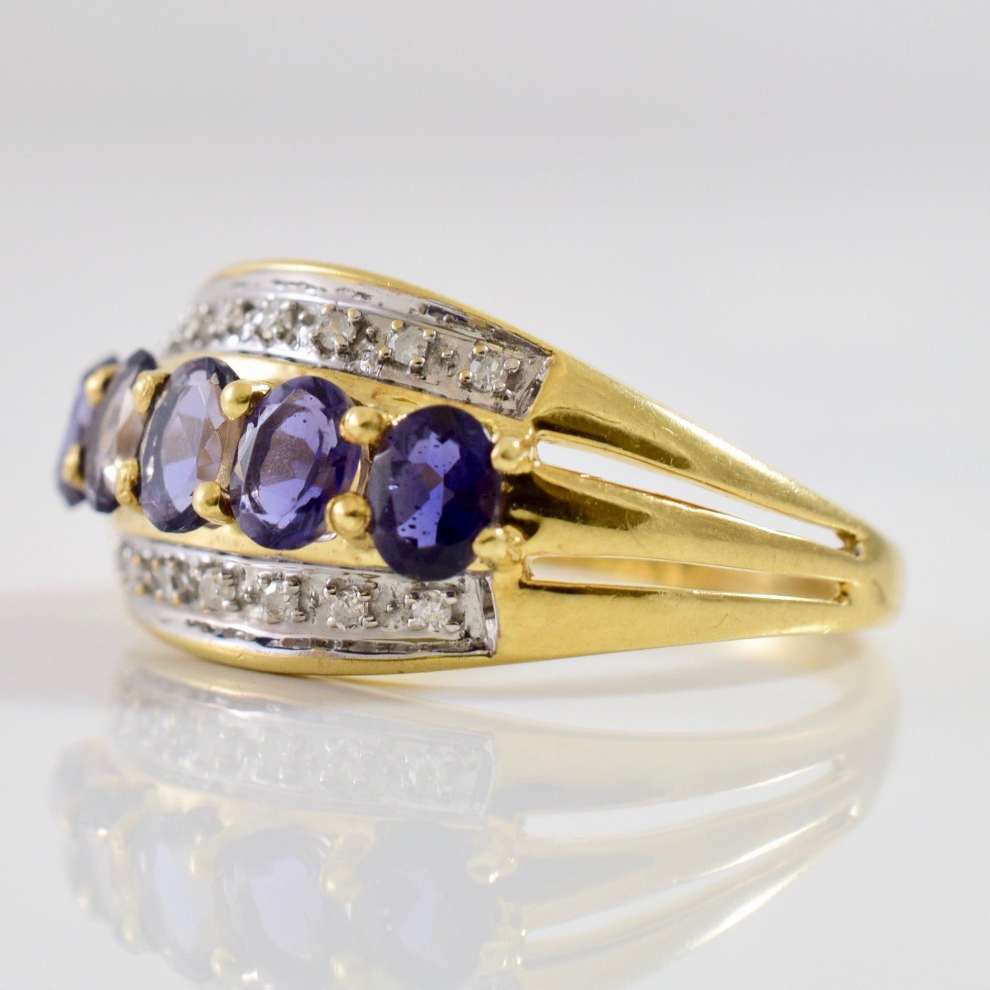 Five Stone Iolite and Diamond Ring | 0.04 ctw SZ 6 |