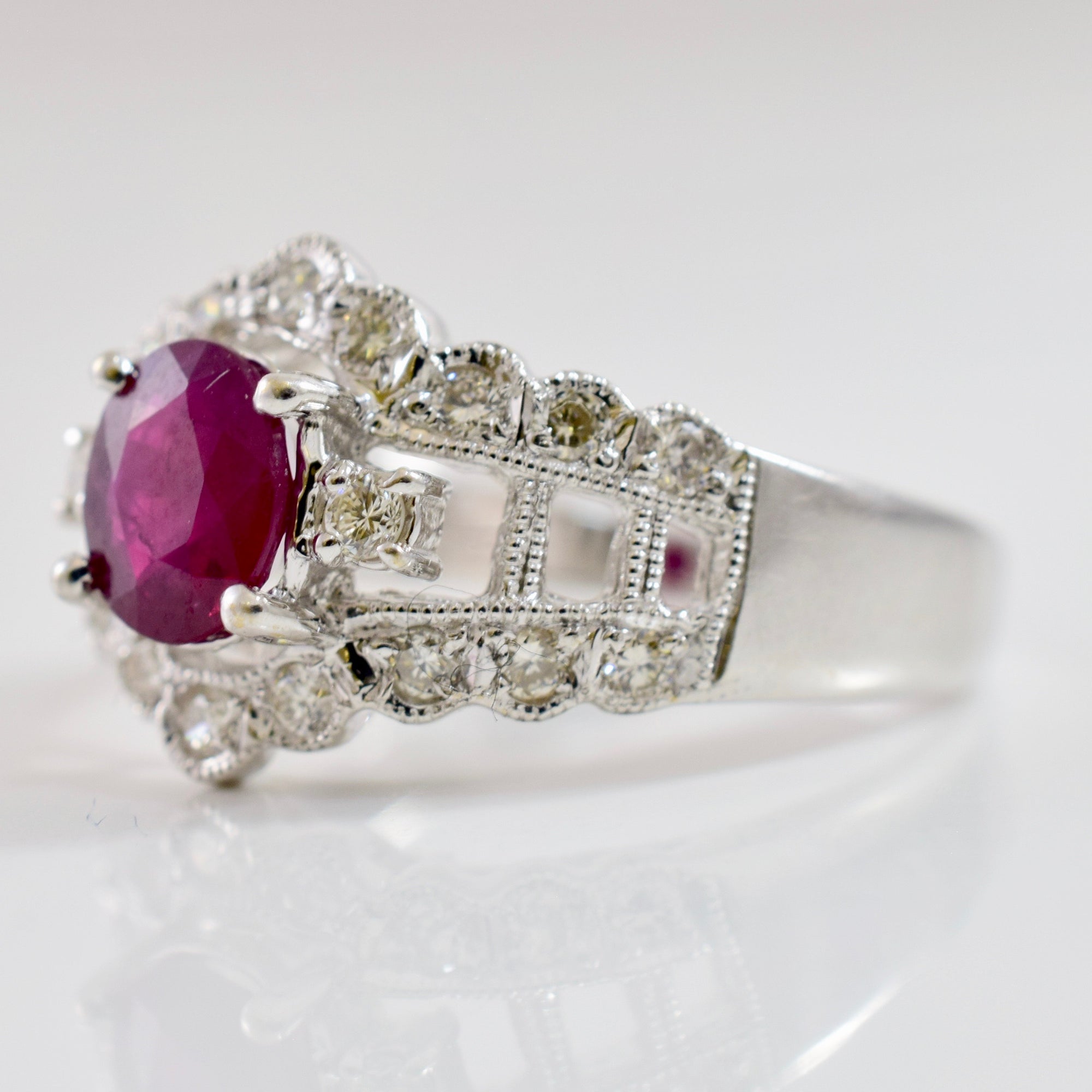 Intricate Diamond and Ruby Ring | 0.22 ctw SZ 5.25 |