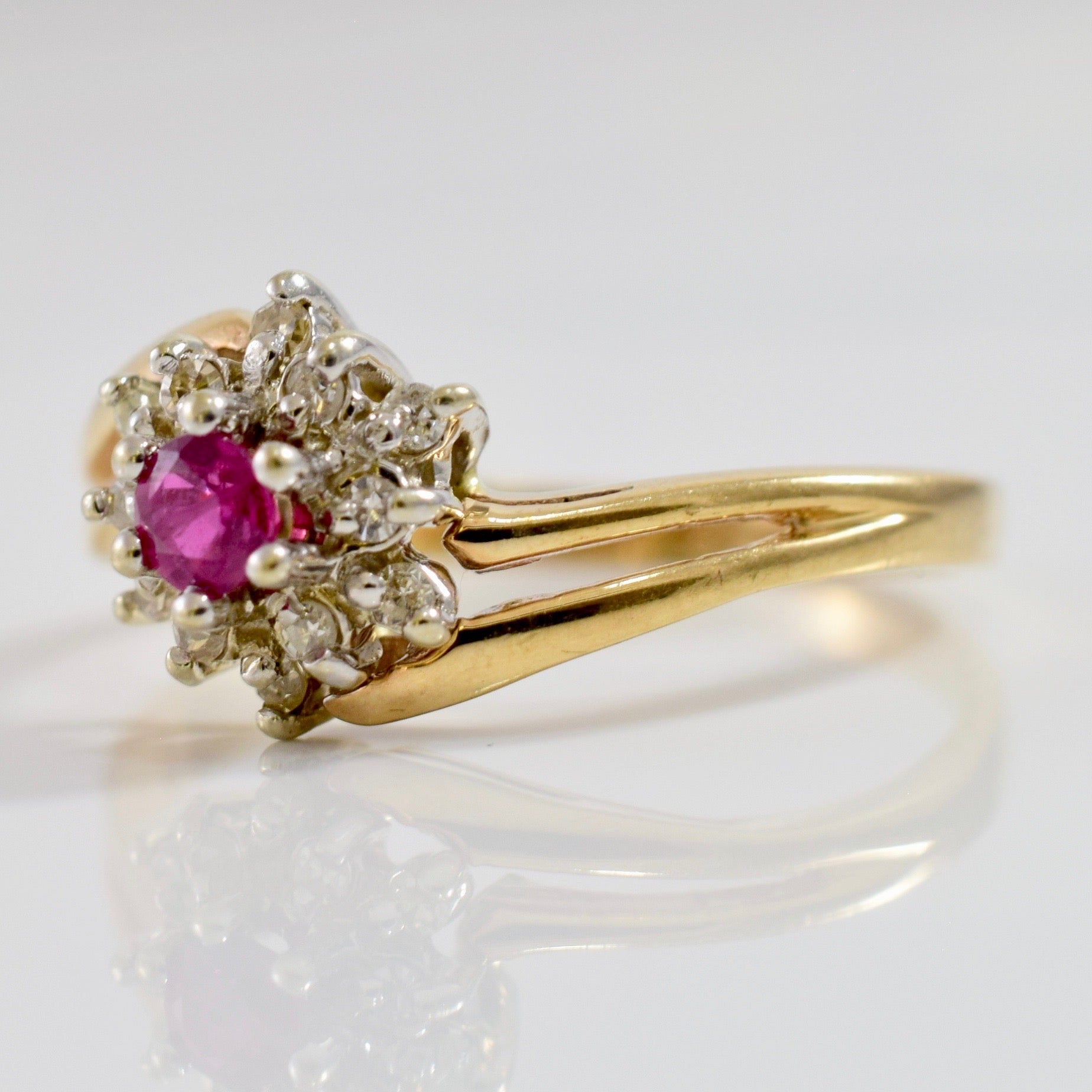 Diamond and Ruby Bypass Ring | 0.10 ctw SZ 5.5 |