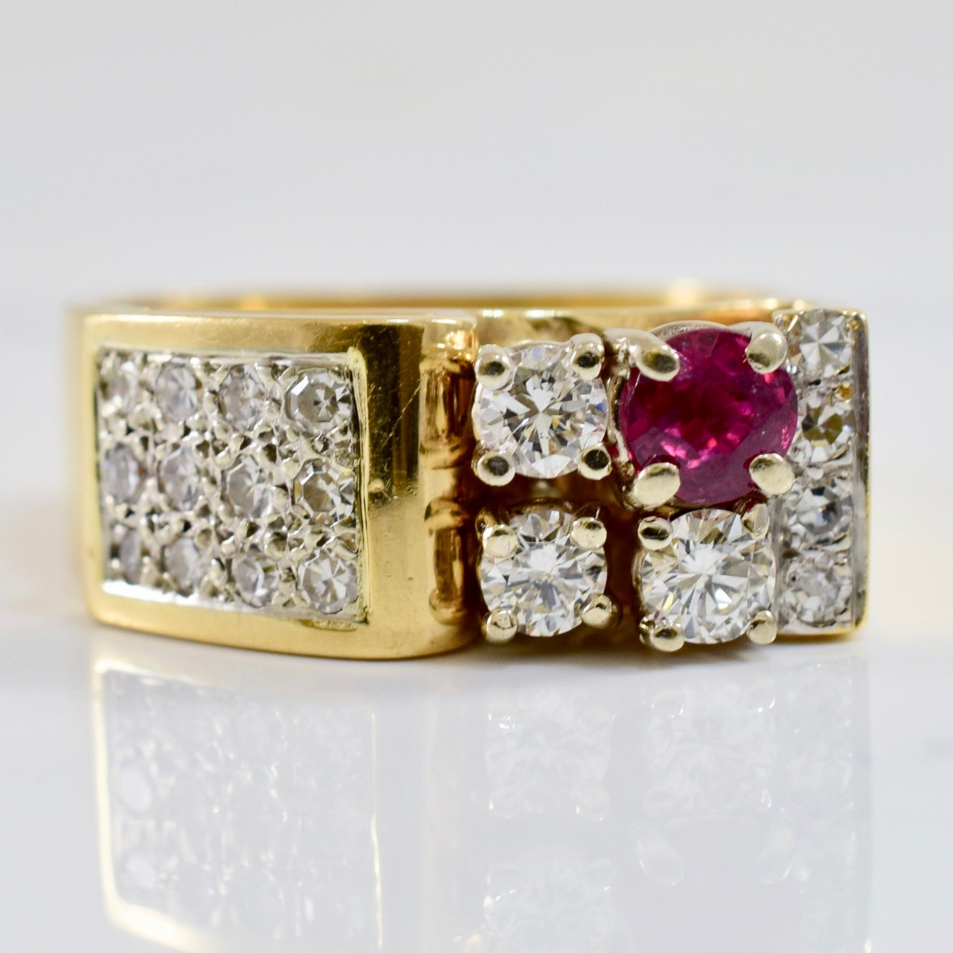 High Set Diamond Cluster and Ruby Ring | 1.0 ctw SZ 8.25 |