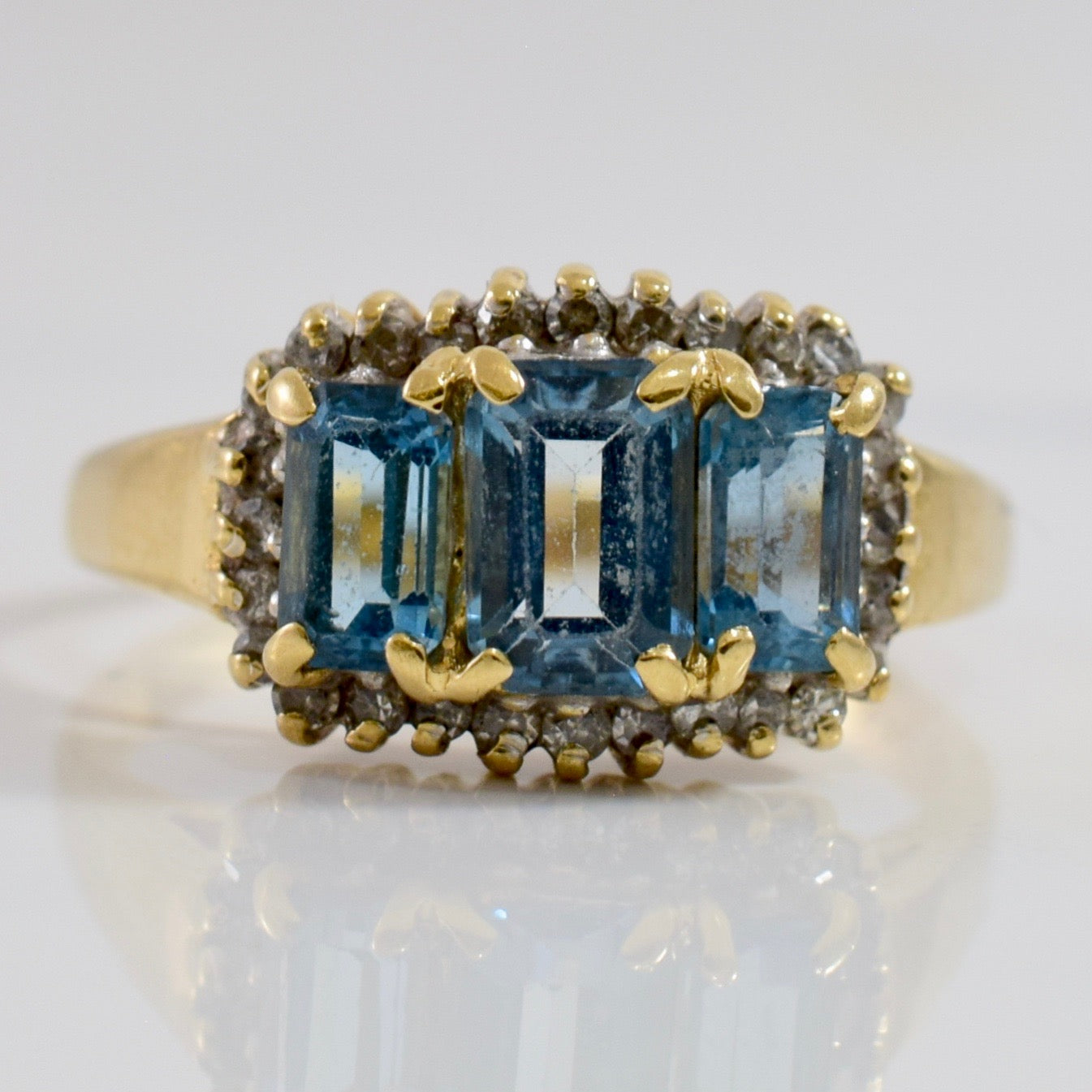 Three Stone Blue Topaz and Diamond Ring | 0.25 ctw SZ 6 |