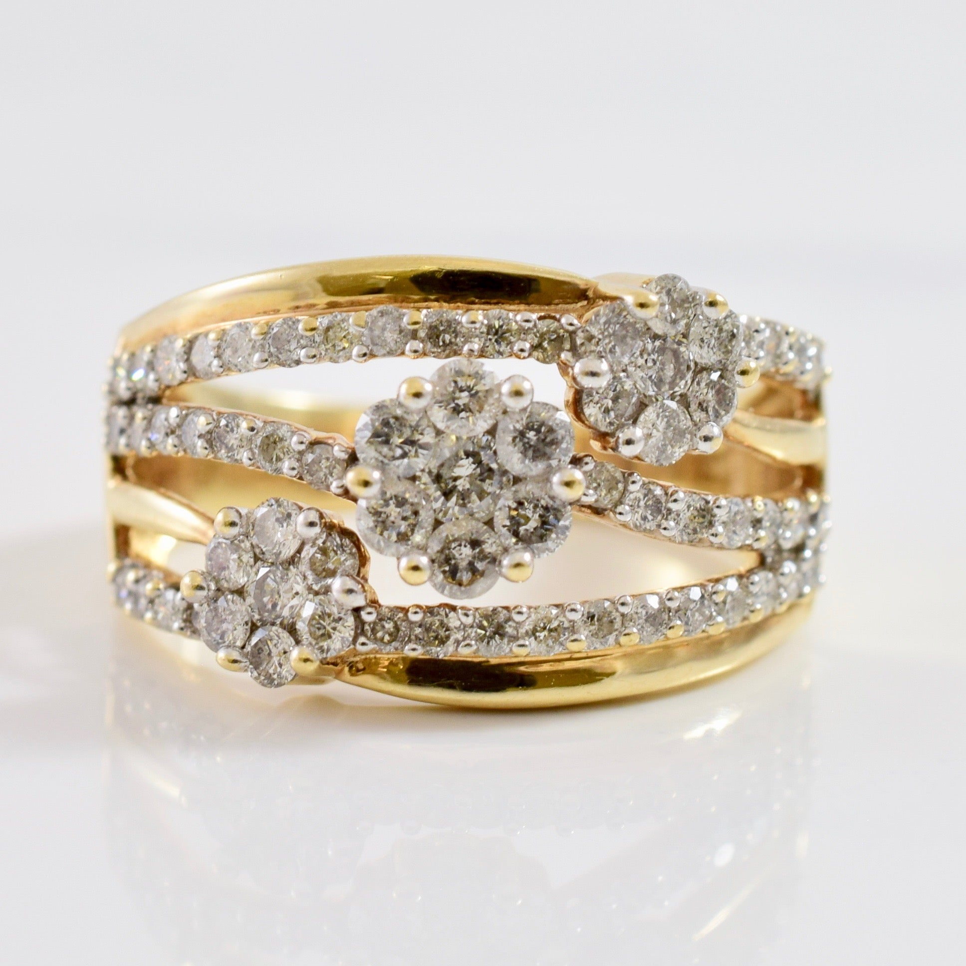 Floral Three Row Diamond Band | 0.93 ctw SZ 6 |