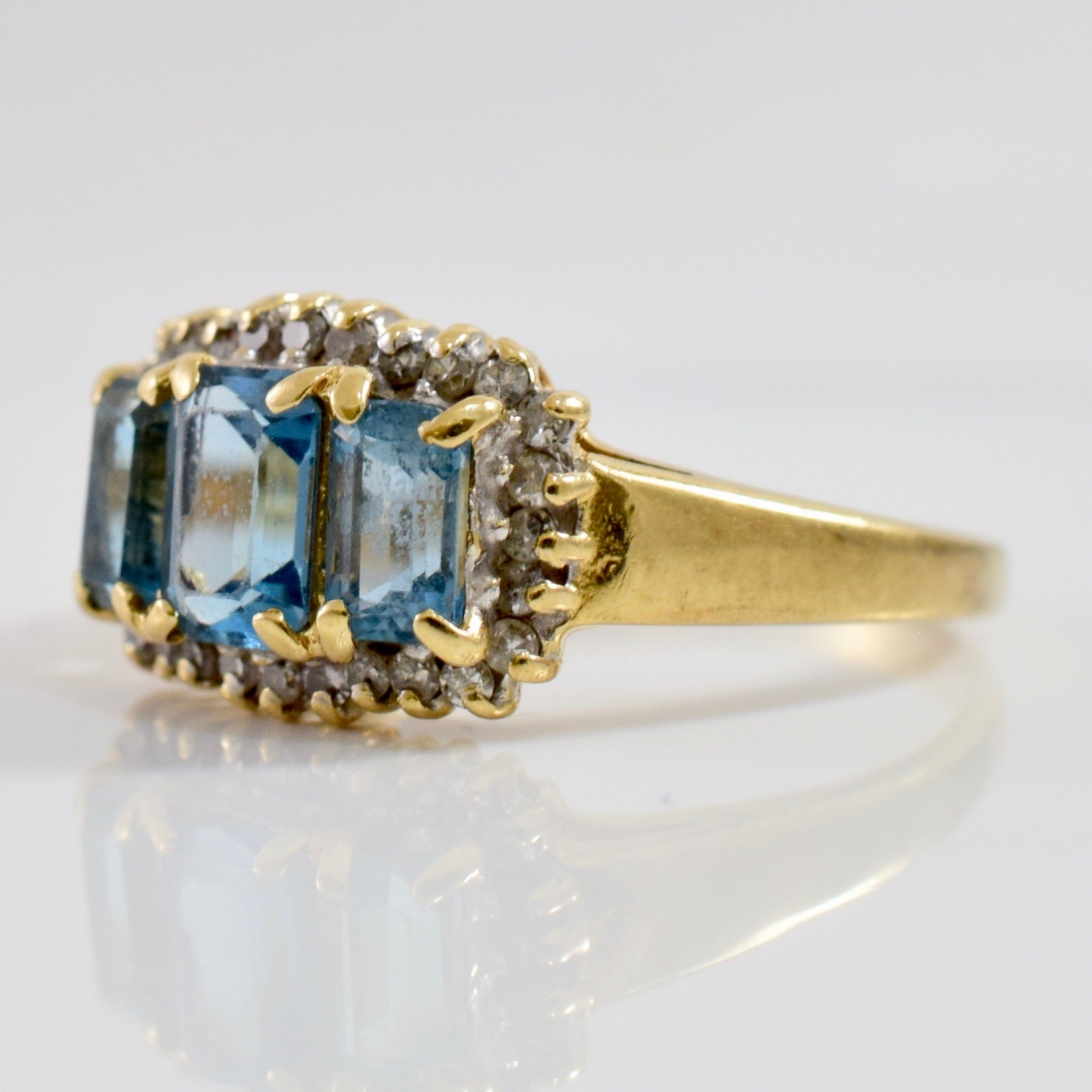 Three Stone Blue Topaz and Diamond Ring | 0.25 ctw SZ 6 |