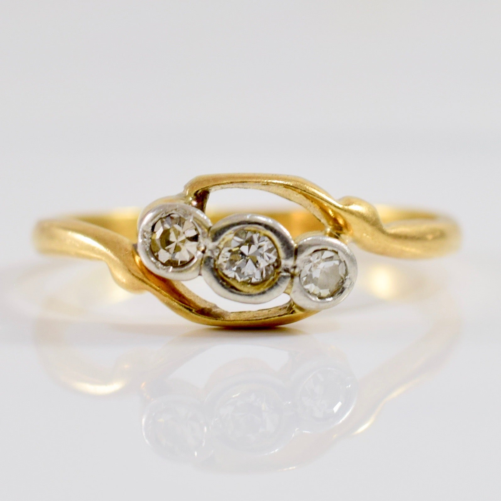 Art Nouveau Era Three Stone Engagement Ring | 0.08 ctw SZ 5.5 |