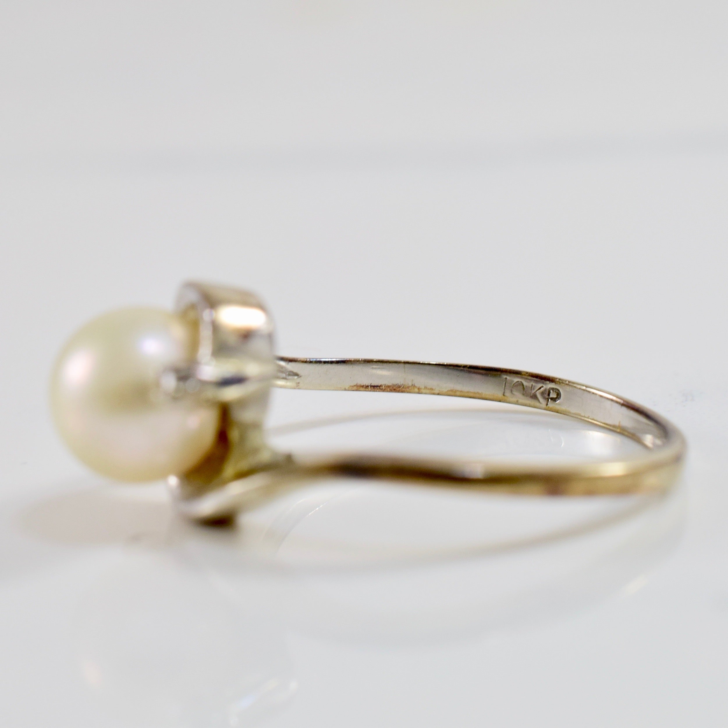 Pearl and Diamond Bypass Ring | 0.01 ctw SZ 8 |