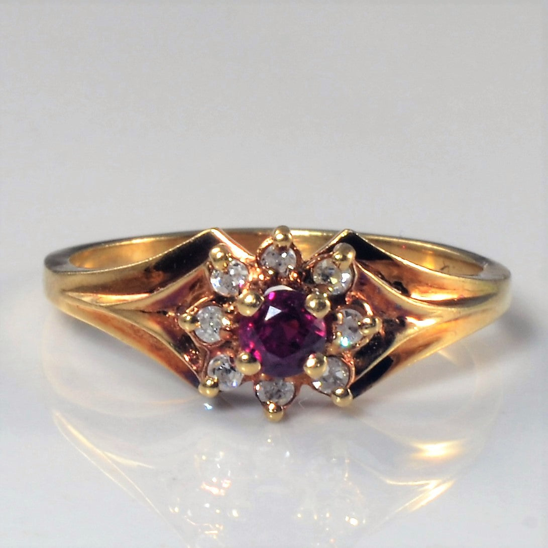 Ruby & Diamond Halo Ring | 0.25ct, 0.08ctw | SZ 6.75 |