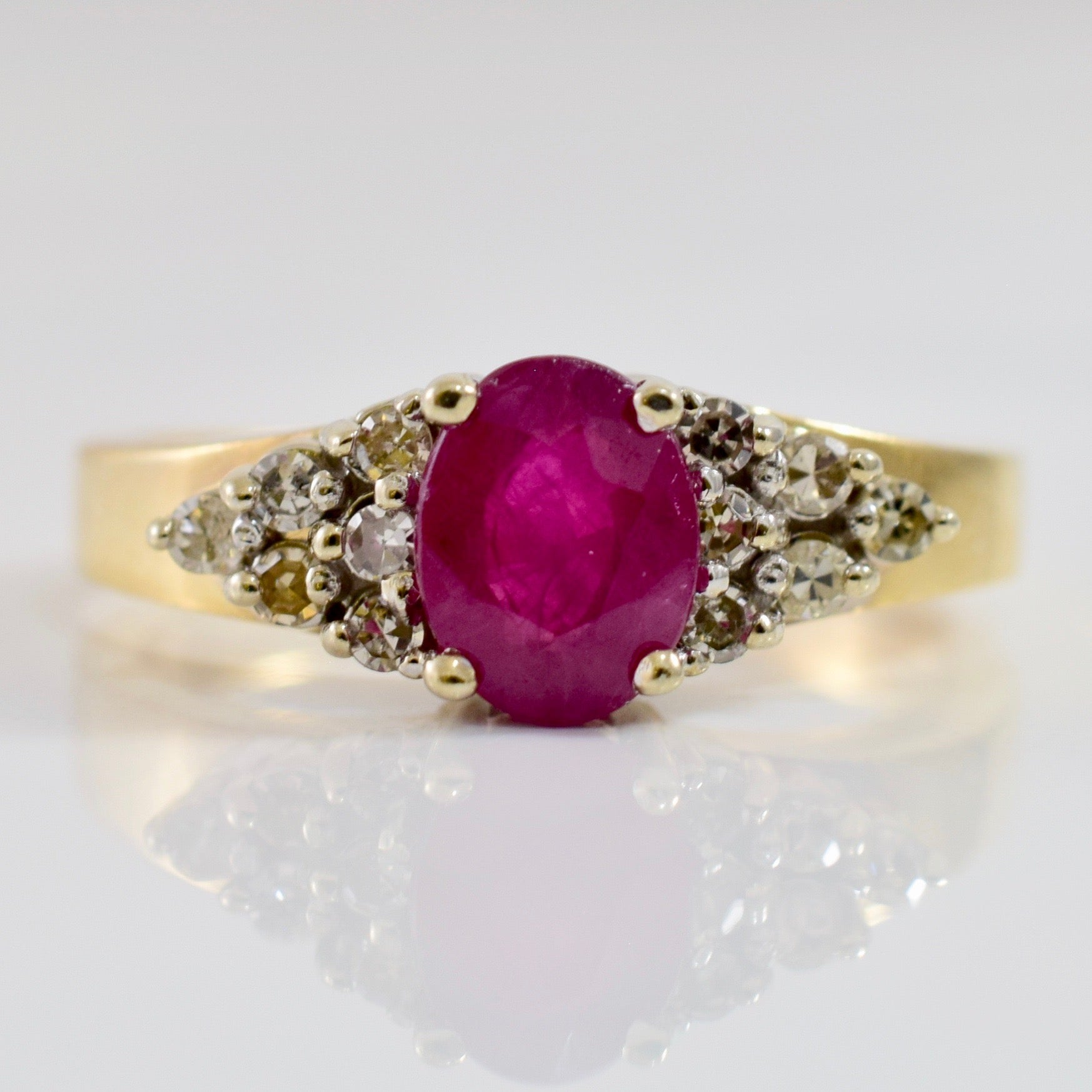Ruby Ring With Diamond Cluster Flank | 0.16 ctw SZ 6 |