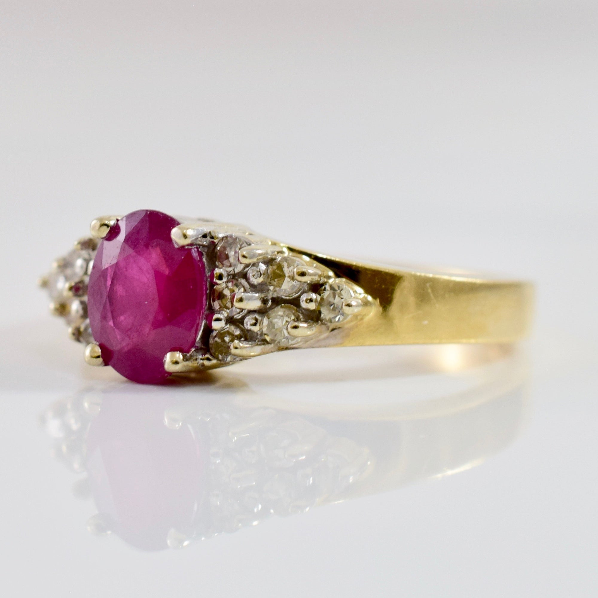 Ruby Ring With Diamond Cluster Flank | 0.16 ctw SZ 6 |