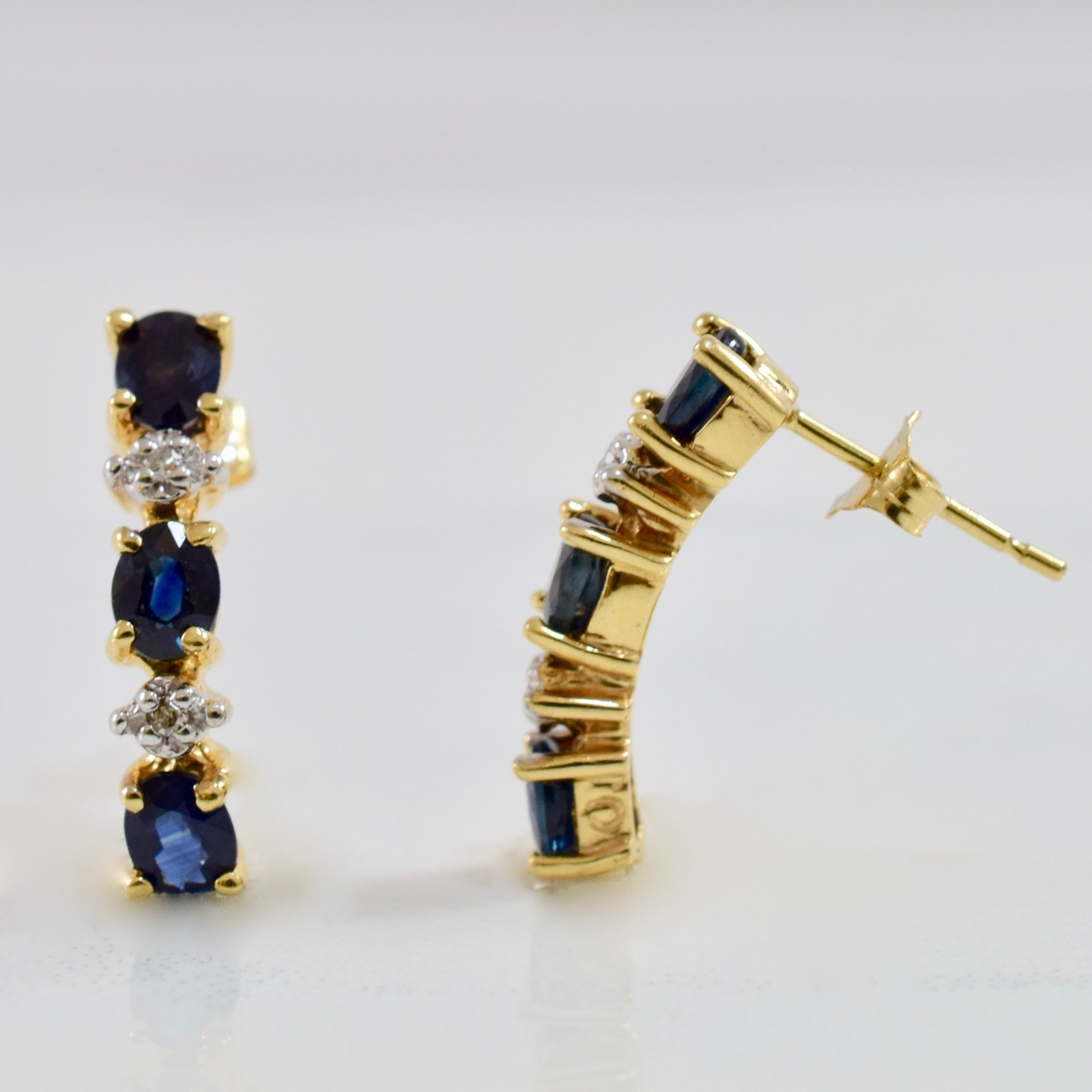 Sapphire and Diamond Drop Stud Earrings | 0.02 ctw |