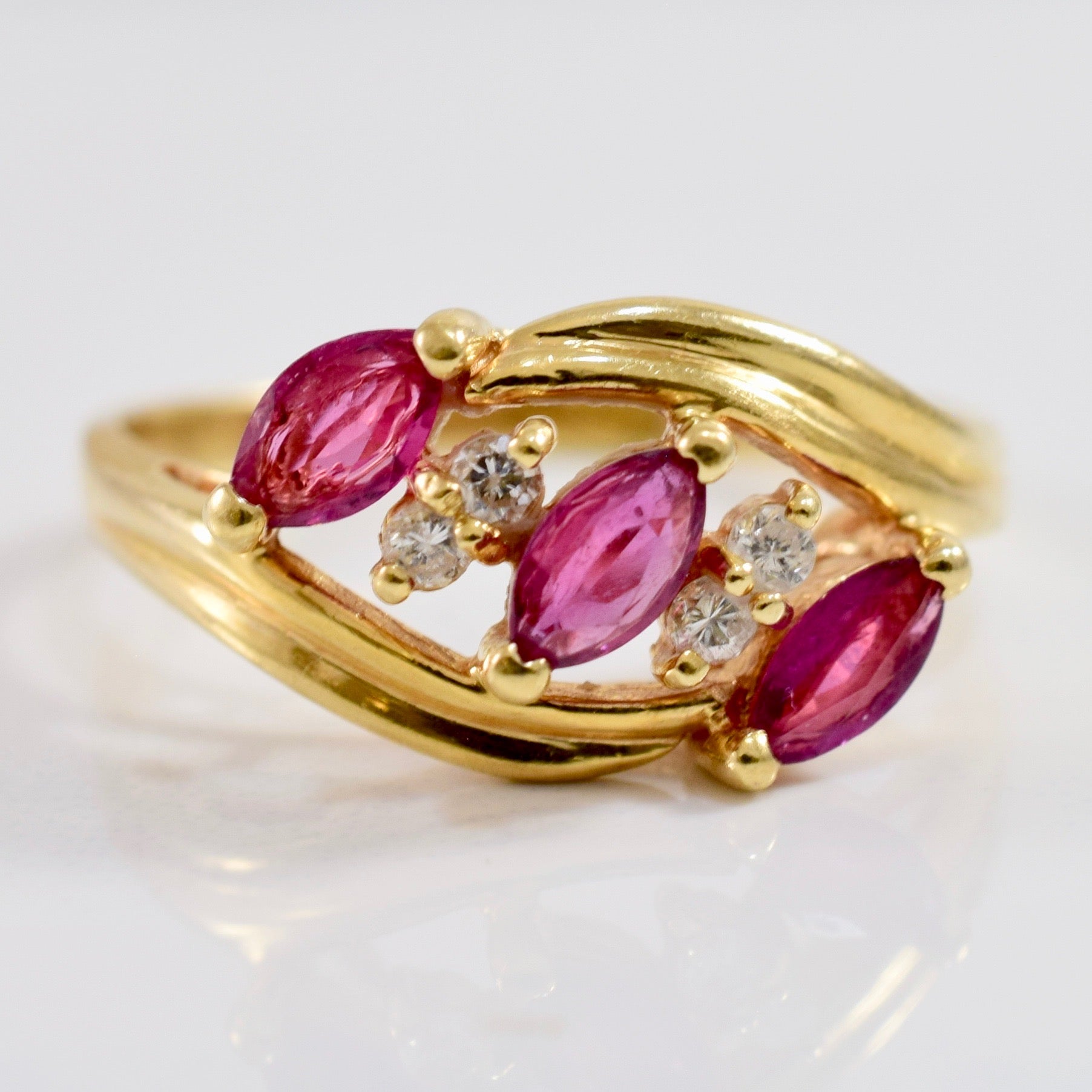 Bypass Diamond and Ruby Ring | 0.08 ctw SZ 6.5 |