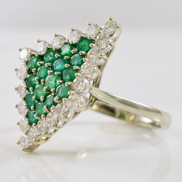 Tilted Kite Shape Diamond & Emerald Cluster Ring | 1.20 ctw SZ 8 |