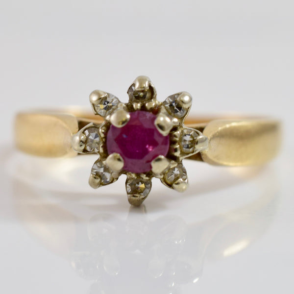 High Set Ruby and Diamond Cluster Ring | 0.08 ctw SZ 6.25 |