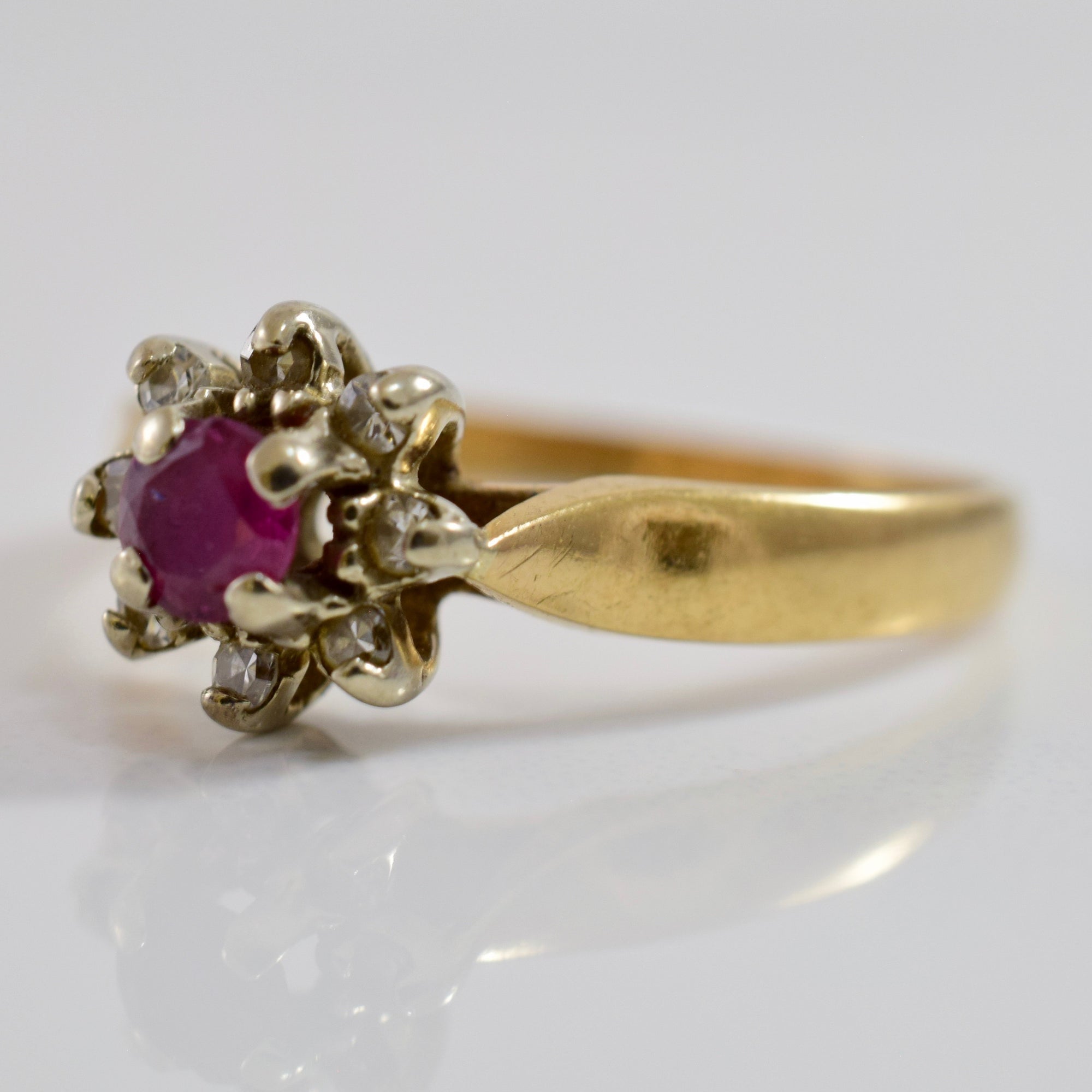 High Set Ruby and Diamond Cluster Ring | 0.08 ctw SZ 6.25 |