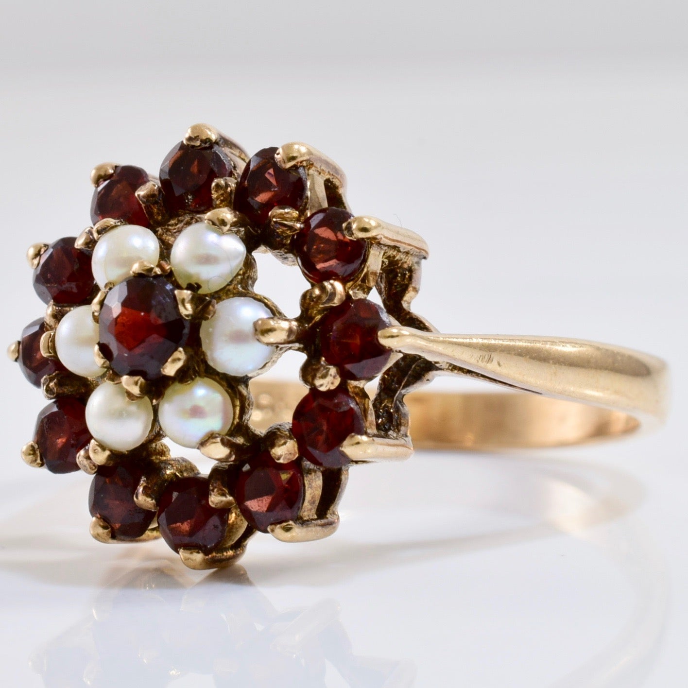 Garnet and Pearl Cluster Ring | SZ 8 |