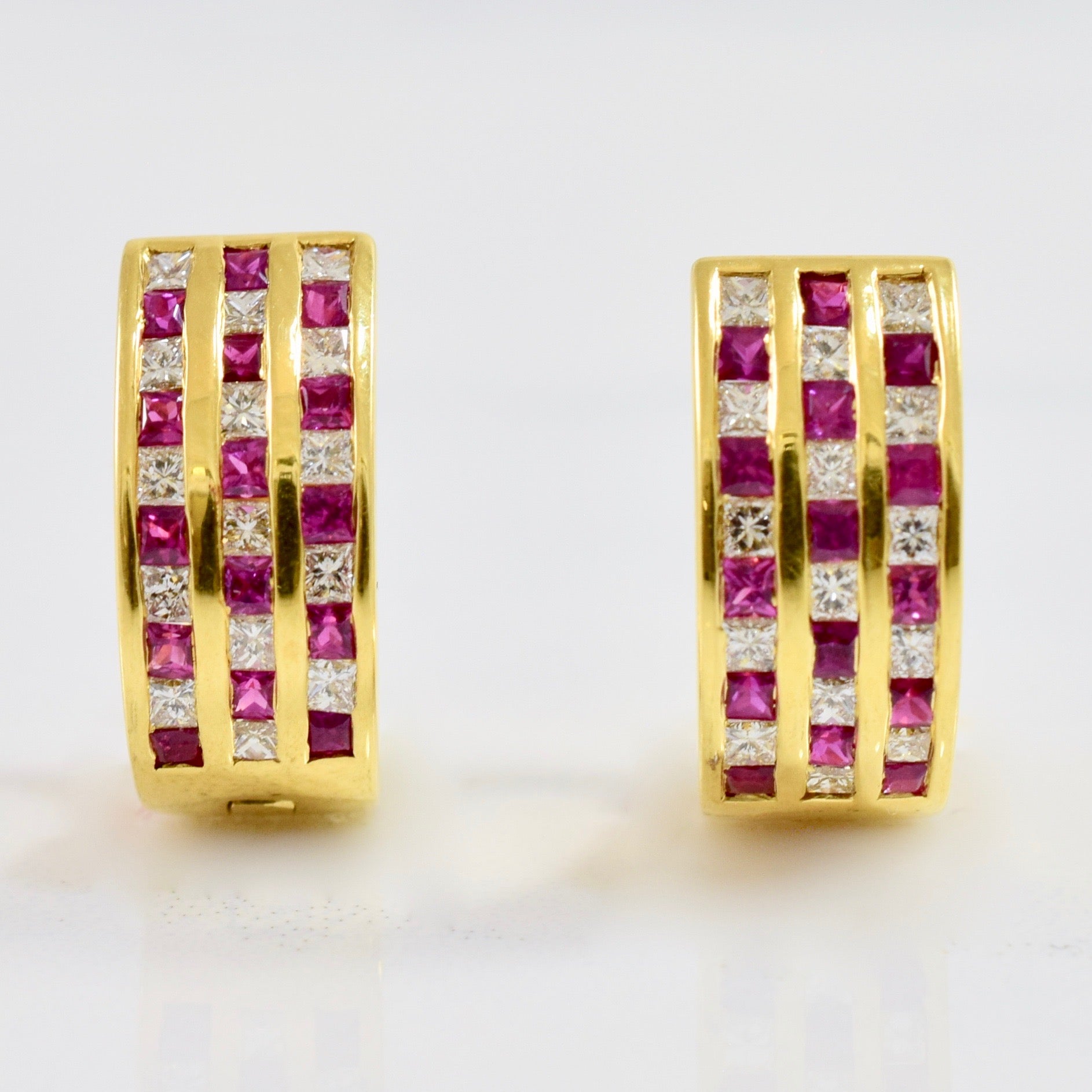 Ruby and Diamond Checkered Earrings | 0.45 ctw |