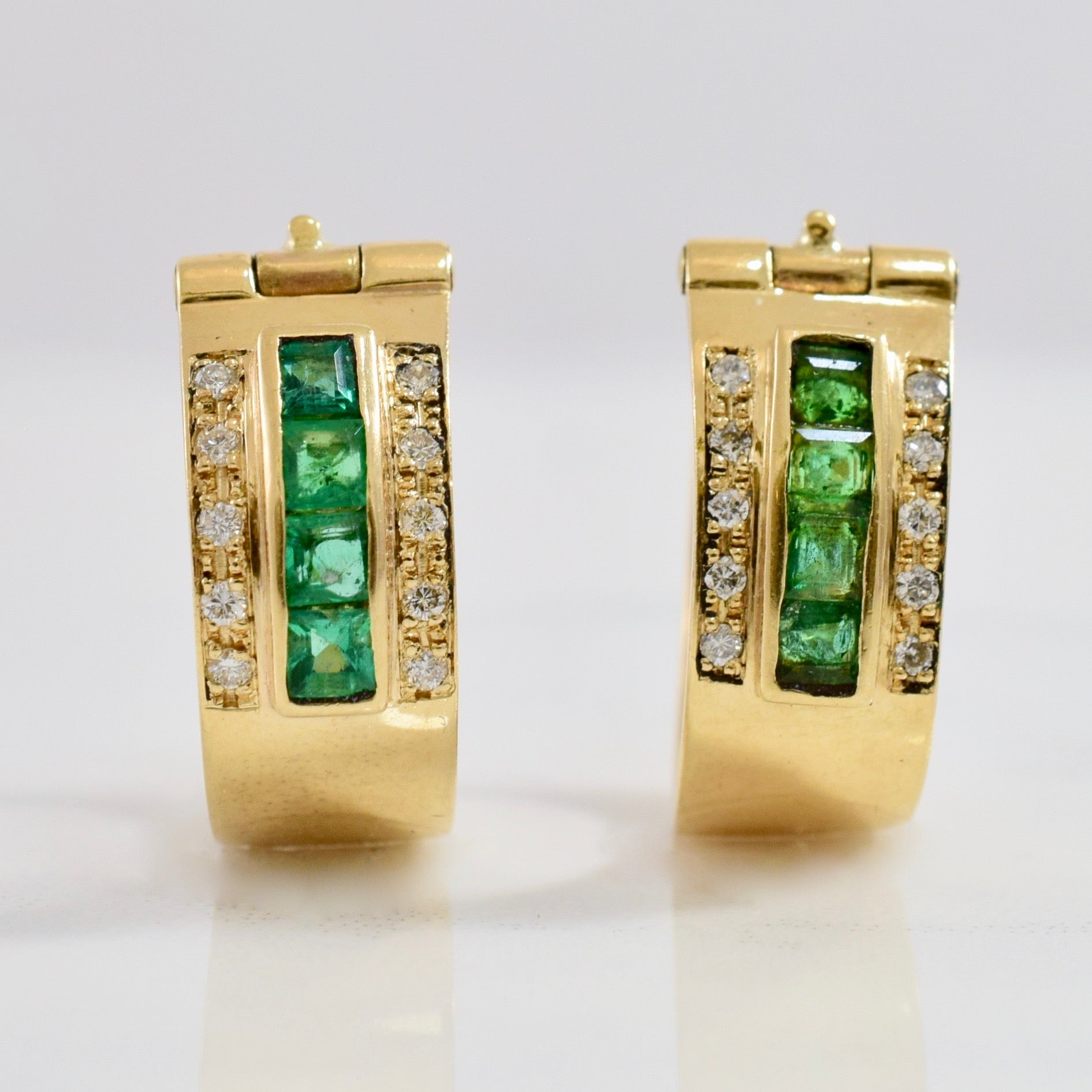 Bezel Set Emerald and Diamond Earrings | 0.20 ctw |