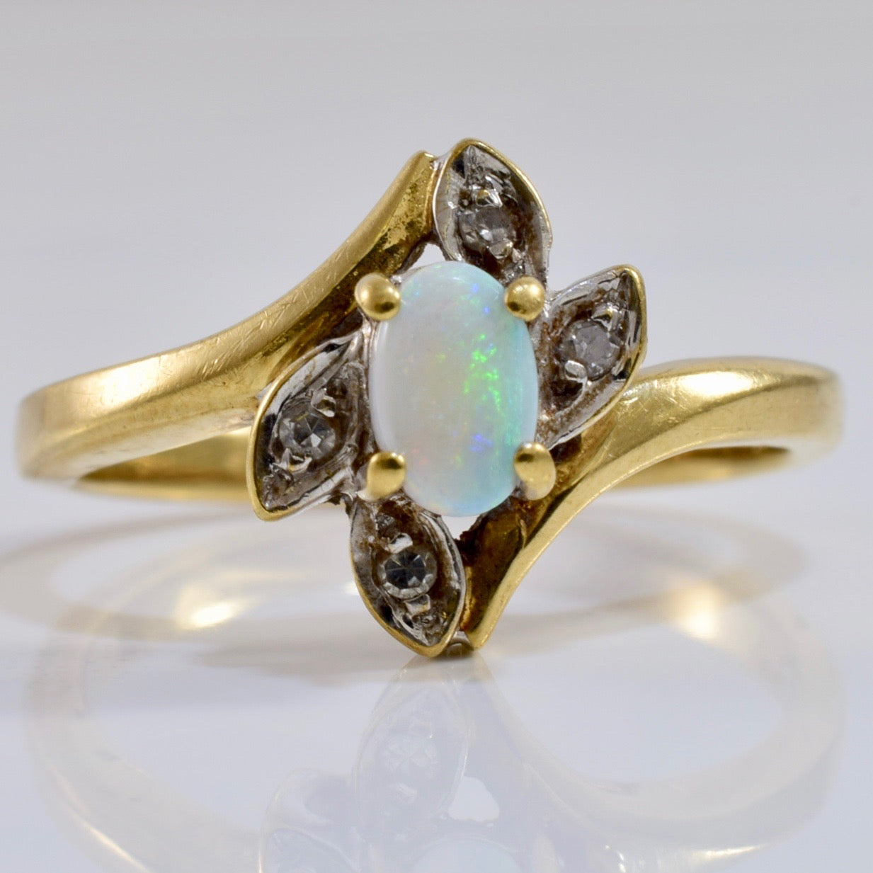 Diamond and Opal Bypass Ring | 0.02 ctw SZ 4.5 |