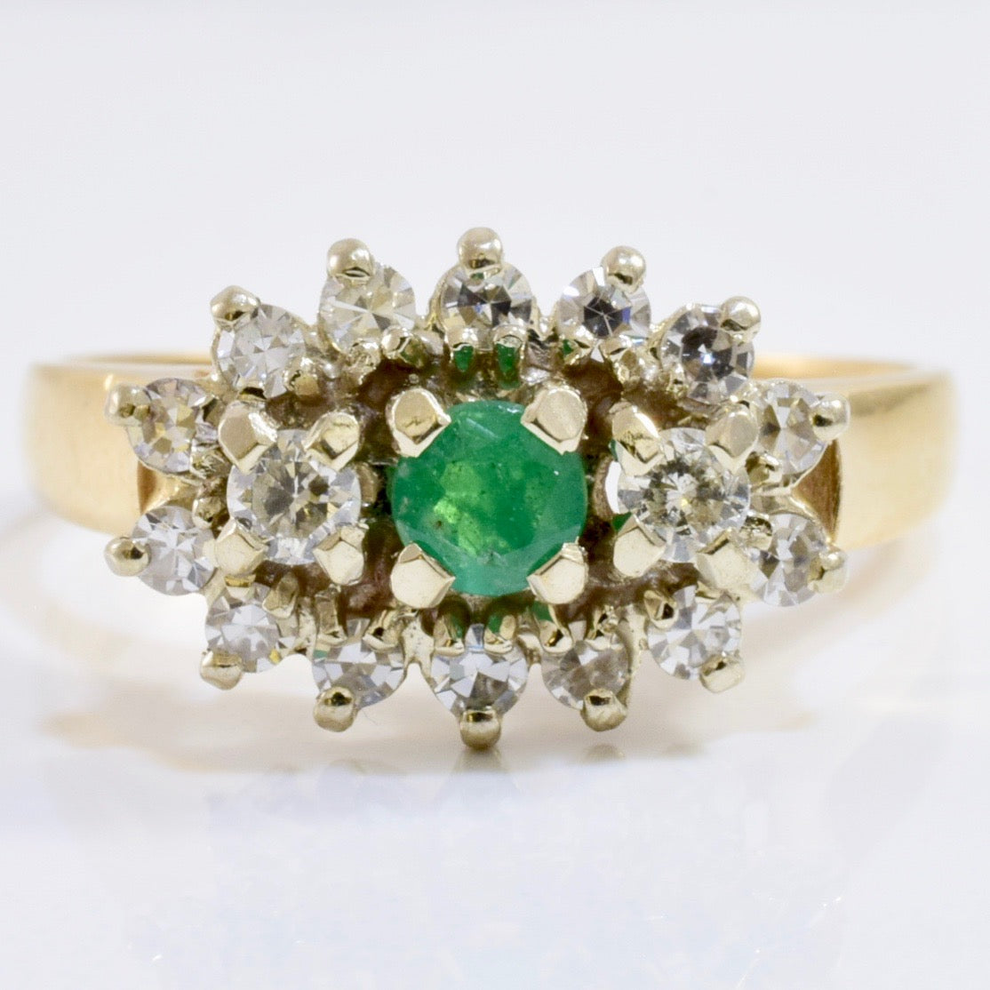Emerald and Diamond Cluster Ring | 0.34 ctw SZ 6.5 |
