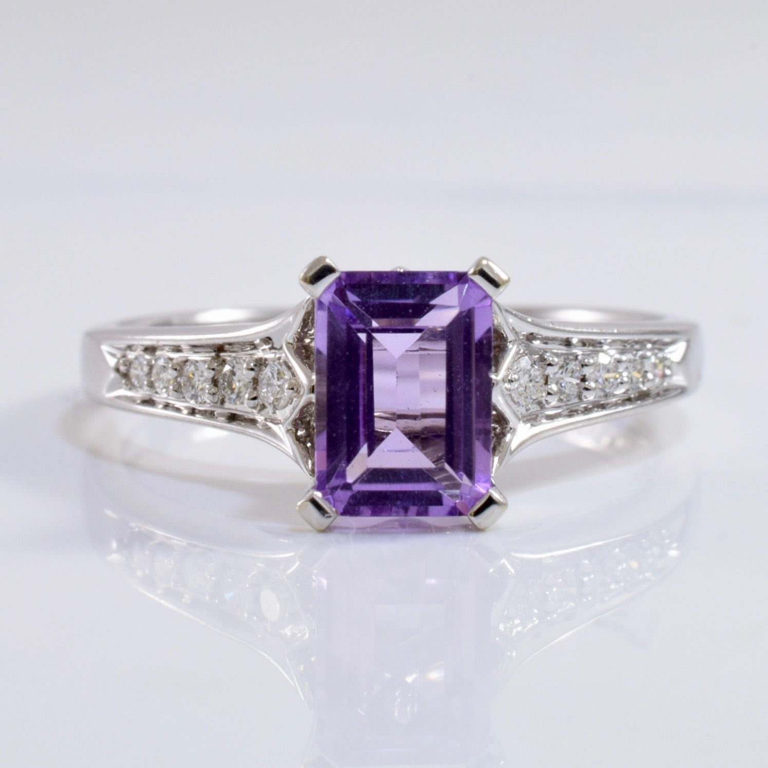 Amethyst and Diamond Accent Ring | 0.10 ctw SZ 7 |