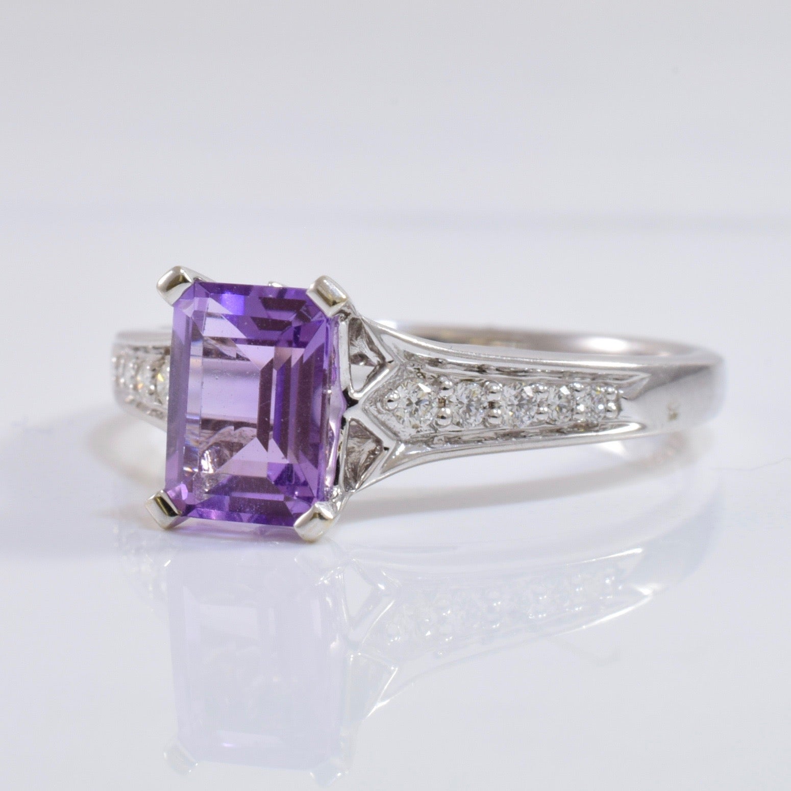 Amethyst and Diamond Accent Ring | 0.10 ctw SZ 7 |