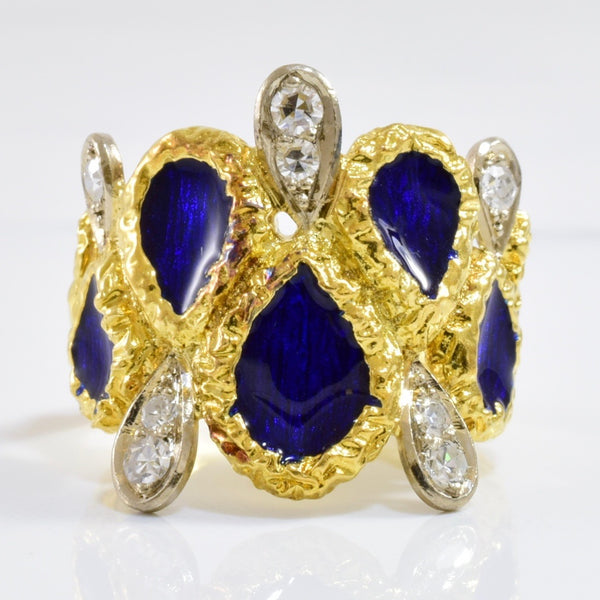 Art Nouveau Era Diamond & Blue Enamel Ring | 0.20ctw | SZ 6 |