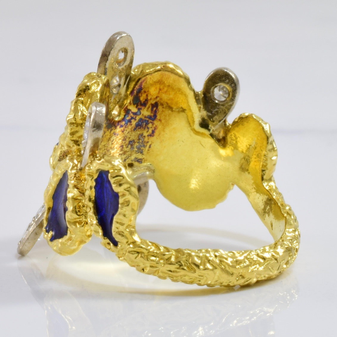 Art Nouveau Era Diamond & Blue Enamel Ring | 0.20ctw | SZ 6 |