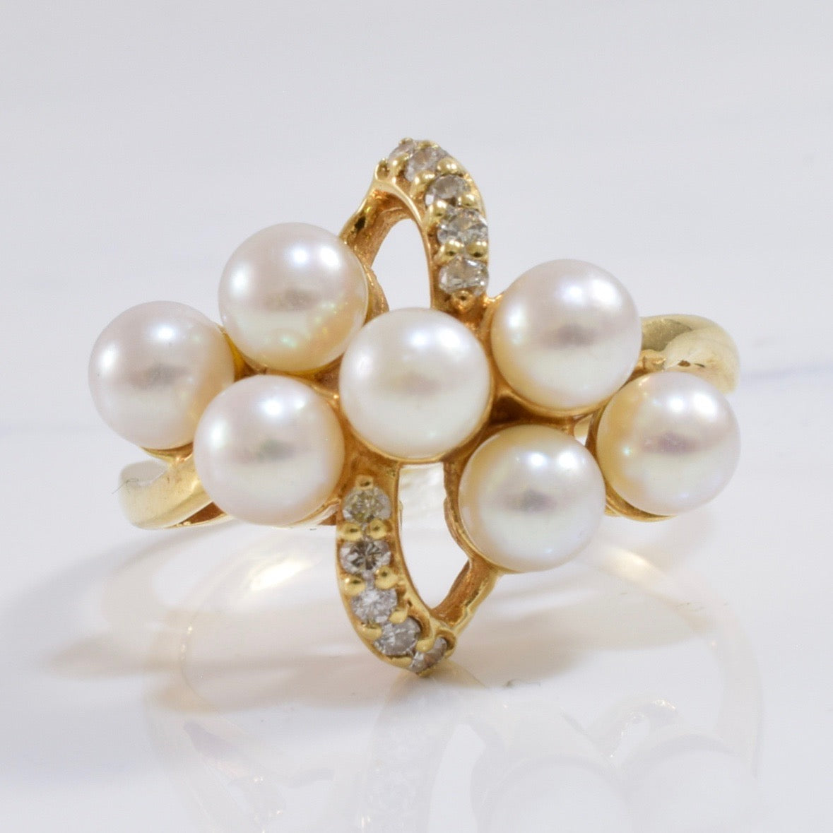 Bypass Pearl and Diamond Ring | 0.10 ctw SZ 8 |