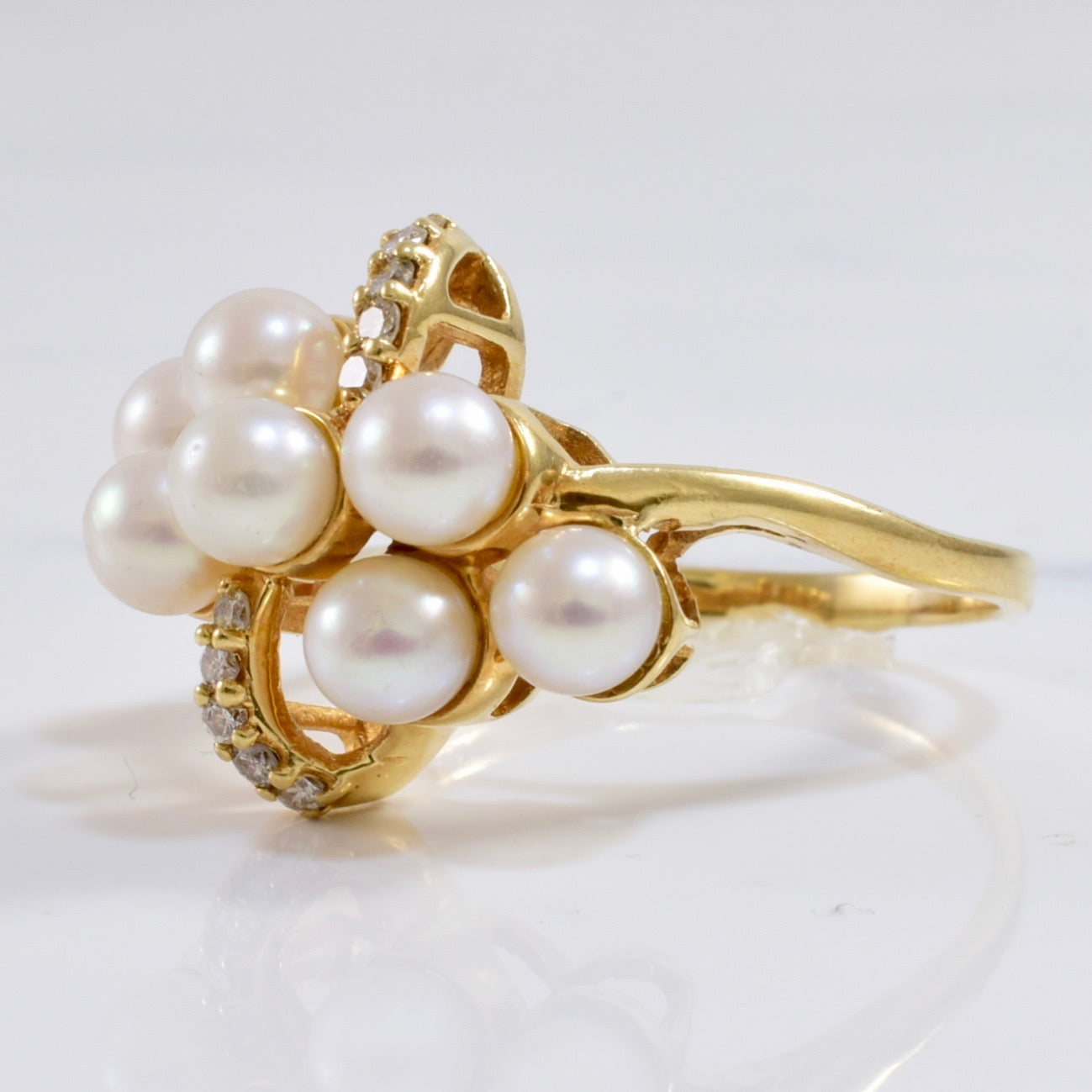 Bypass Pearl and Diamond Ring | 0.10 ctw SZ 8 |