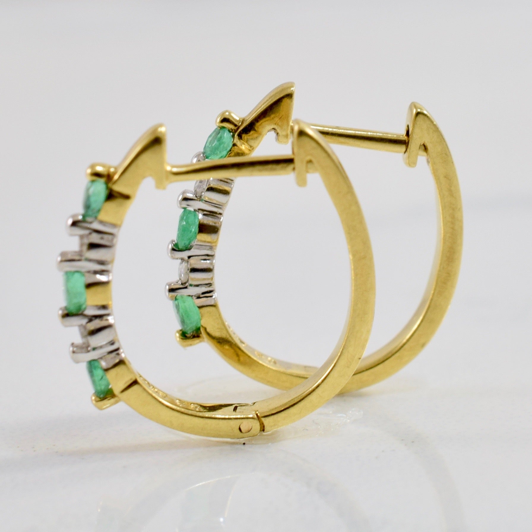 Alternating Emerald and Diamond Hoop Earrings | 0.02 ctw |