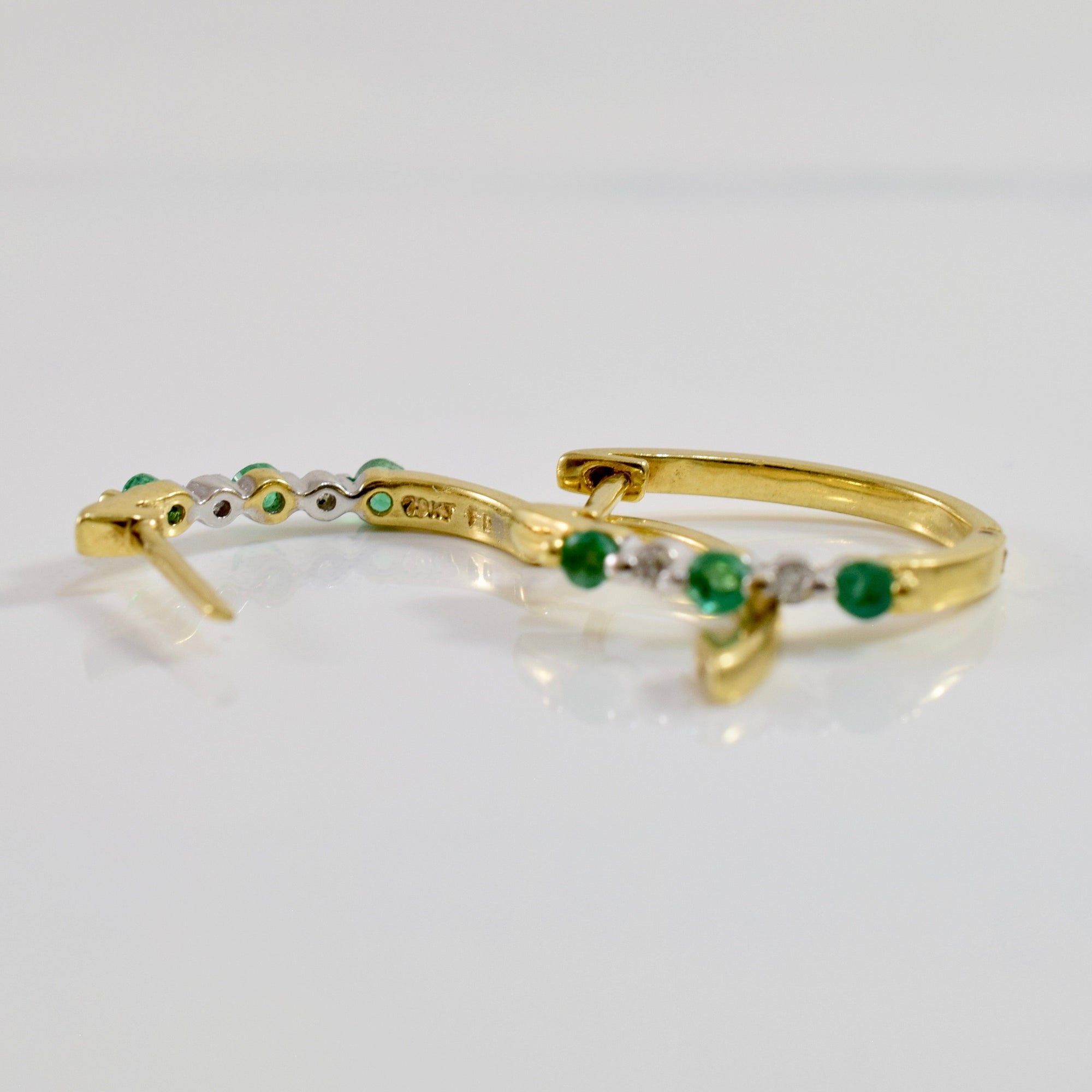 Alternating Emerald and Diamond Hoop Earrings | 0.02 ctw |