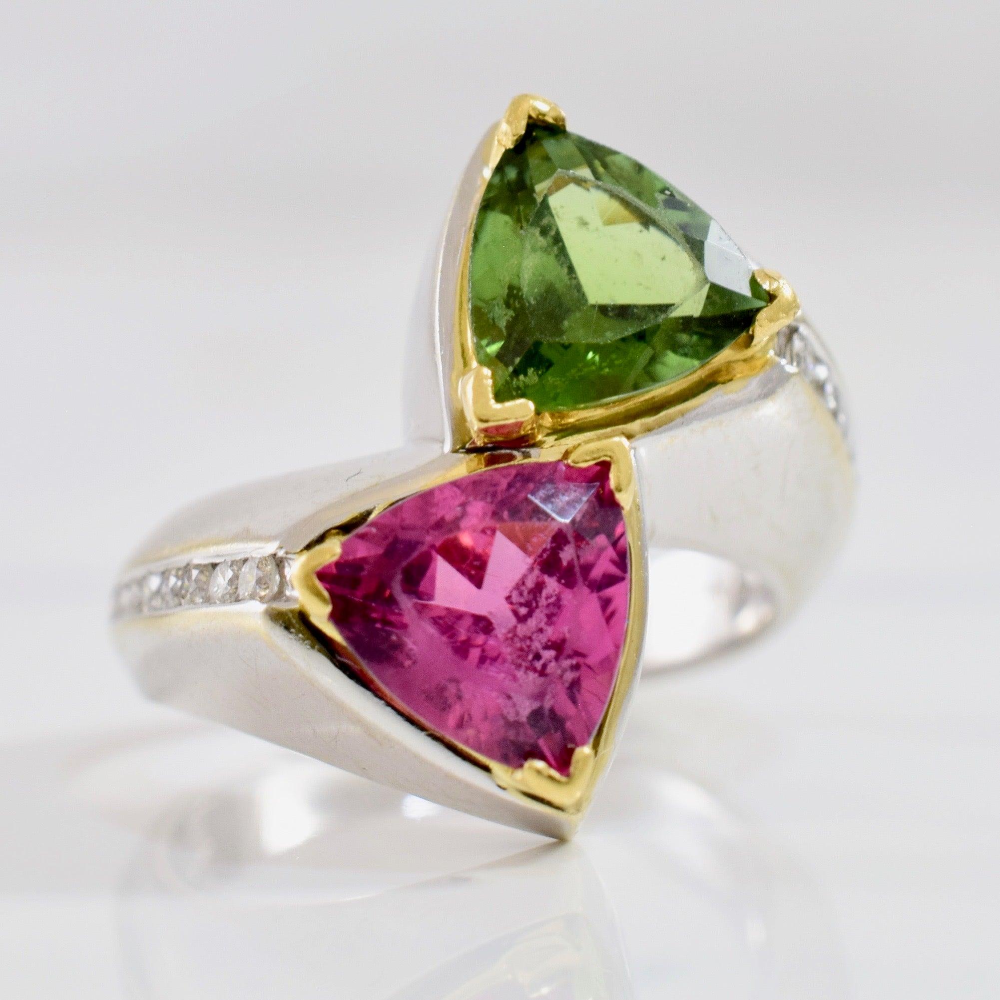 Pink Tourmaline and Peridot Bypass Ring | 0.24 ctw SZ 6 |