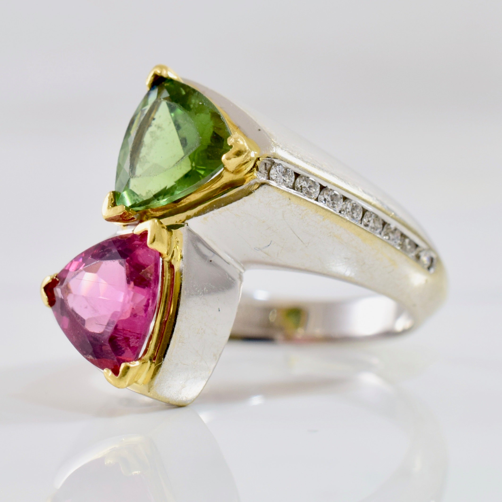 Pink Tourmaline and Peridot Bypass Ring | 0.24 ctw SZ 6 |