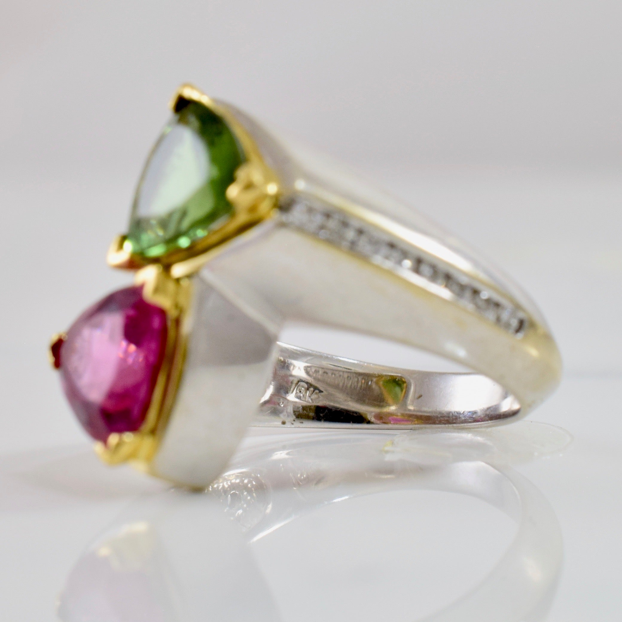 Pink Tourmaline and Peridot Bypass Ring | 0.24 ctw SZ 6 |