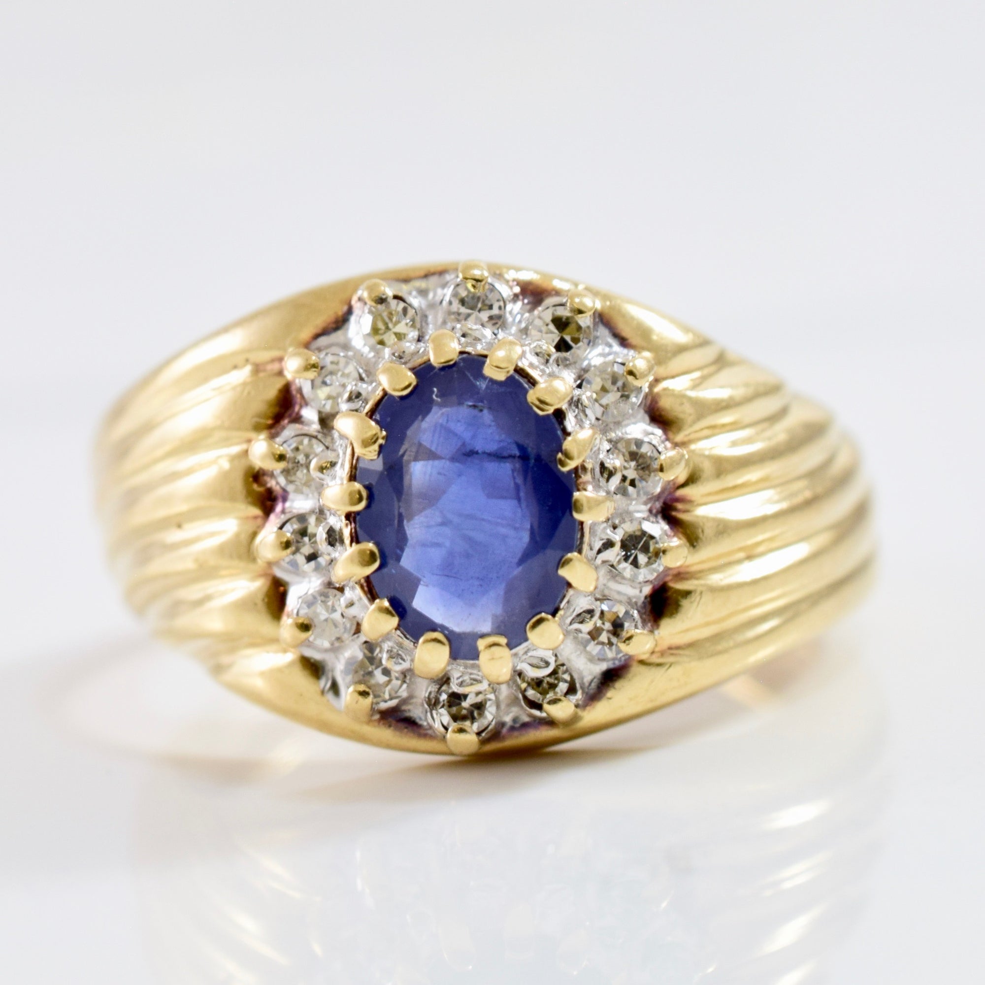Textured Diamond Cluster and Sapphire Ring | 0.14 ctw SZ 5.5 |