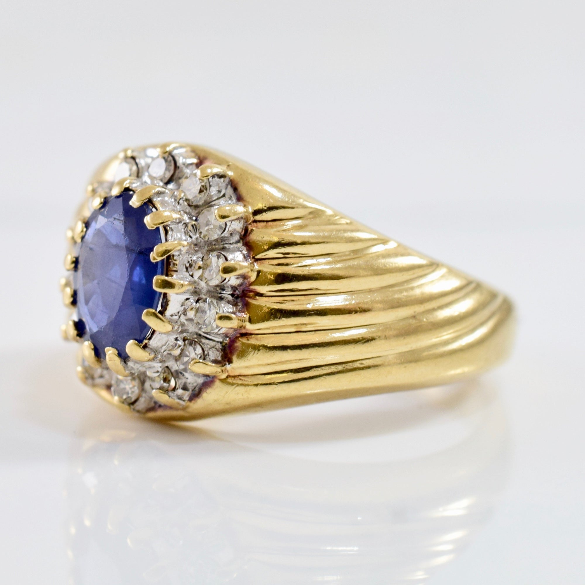 Textured Diamond Cluster and Sapphire Ring | 0.14 ctw SZ 5.5 |