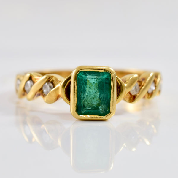 Woven Diamond and Emerald Ring | 0.12 ctw SZ 6.5 |