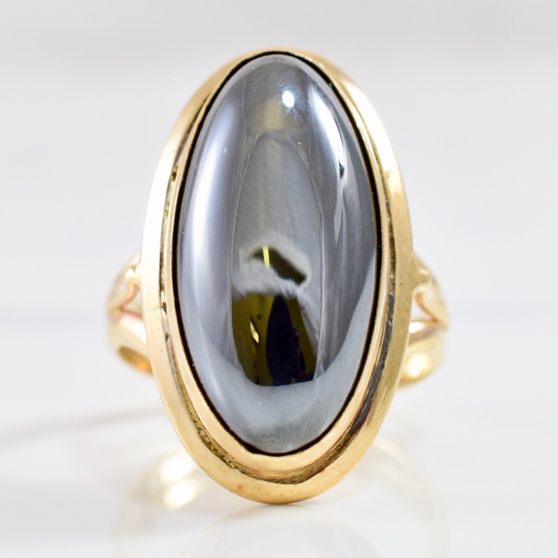 Bezel Set Oval Cabochon Hematite Ring | SZ 4.5 |