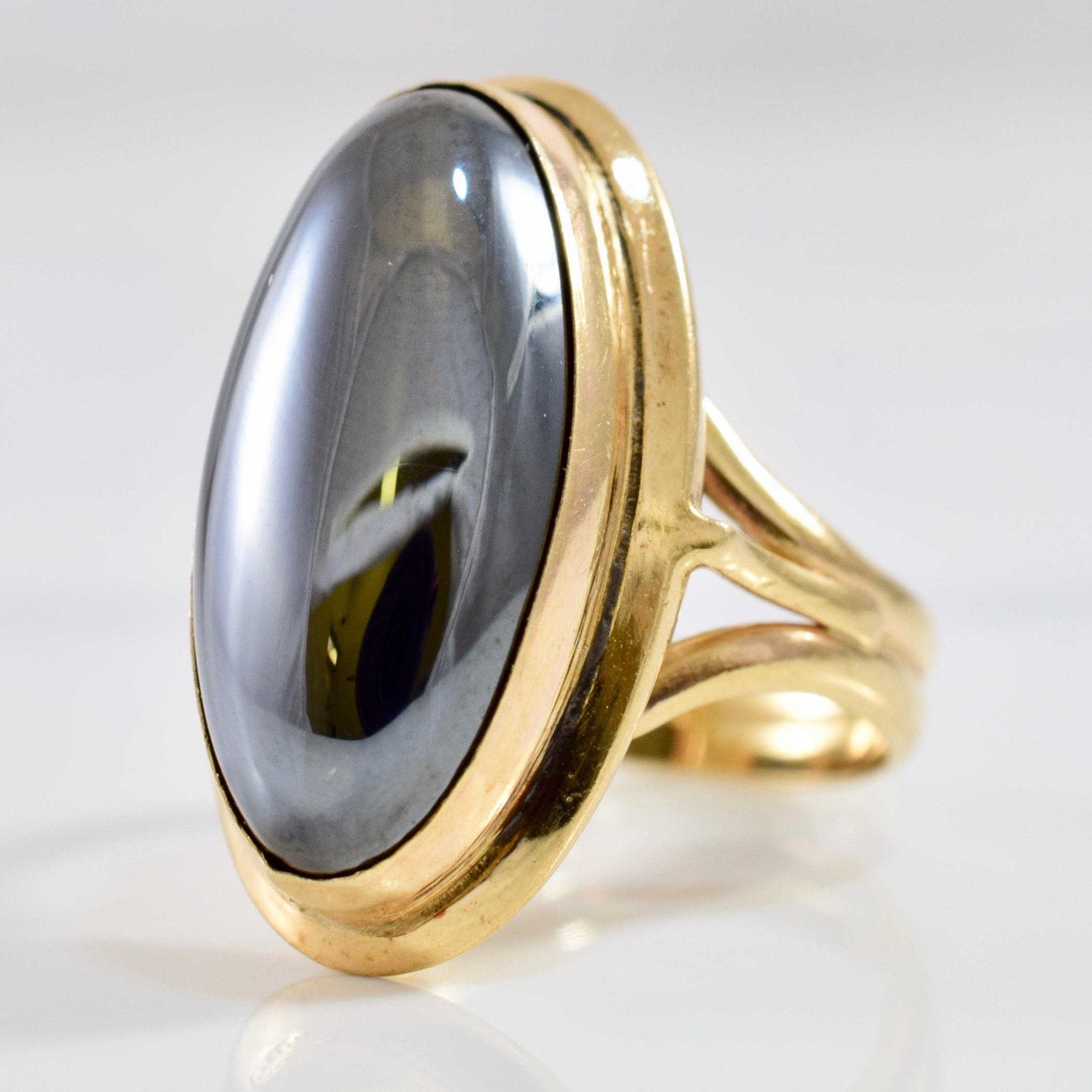 Bezel Set Oval Cabochon Hematite Ring | SZ 4.5 |