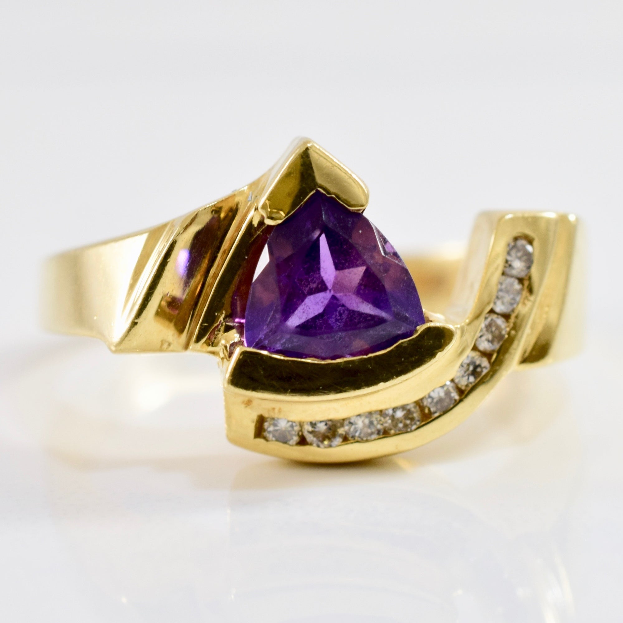 Amethyst and Diamond Bypass Ring | 0.09 ctw SZ 7 |
