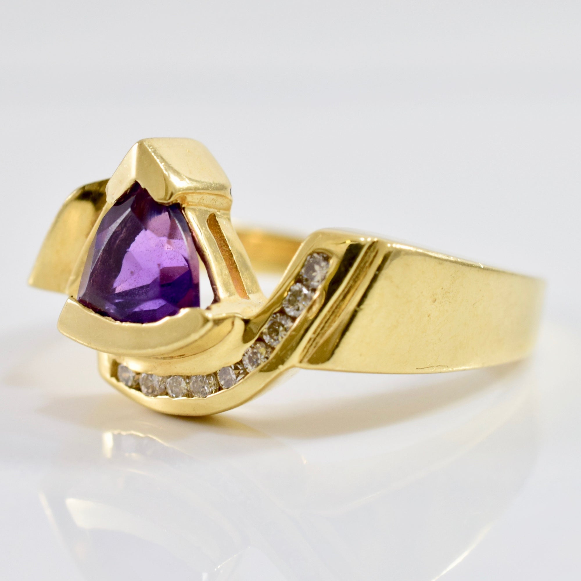 Amethyst and Diamond Bypass Ring | 0.09 ctw SZ 7 |