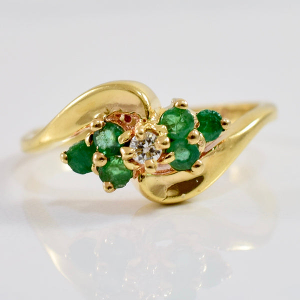 Emerald and Diamond Bypass Ring | 0.03 ctw SZ 4 |