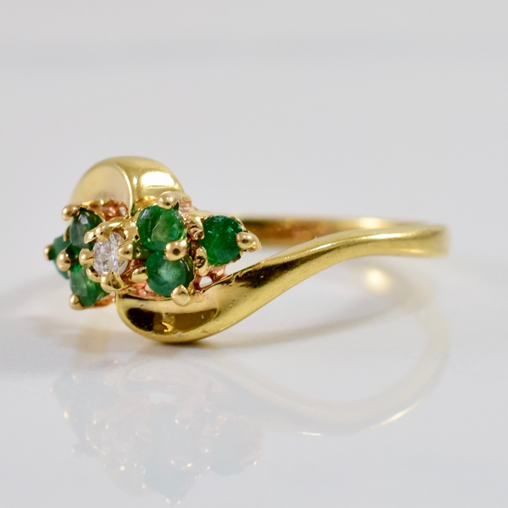 Emerald and Diamond Bypass Ring | 0.03 ctw SZ 4 |