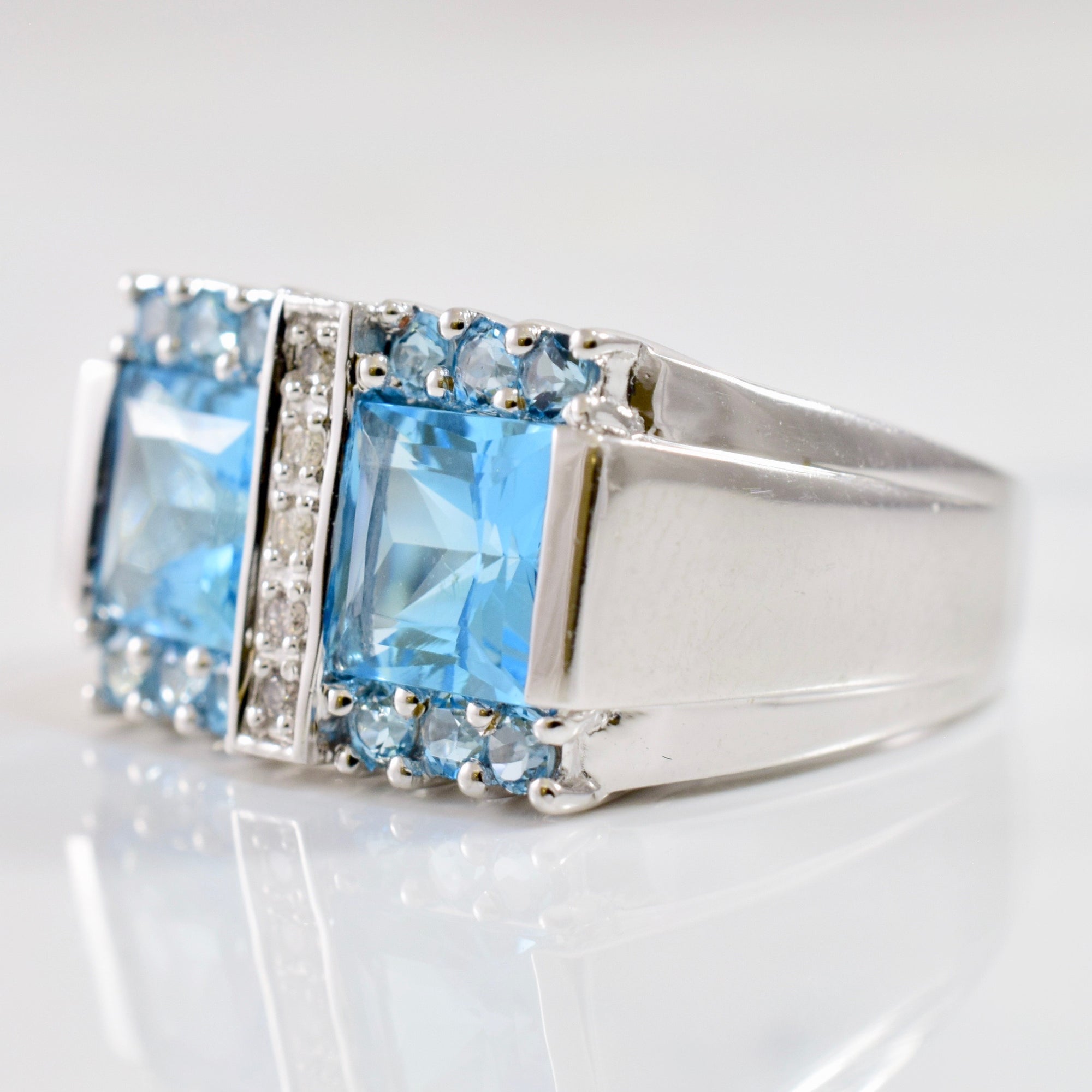 Large Blue Topaz and Diamond Ring | 0.05 ctw SZ 7 |