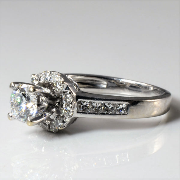 Princess Side Channel Halo Engagement Ring | 0.79ctw | SZ 4.75 |