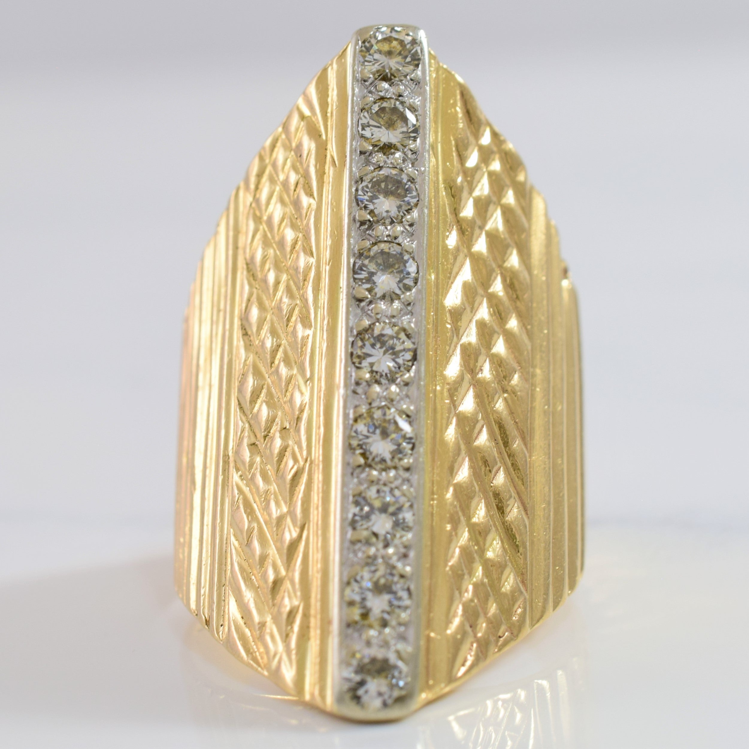 Large Patterned Gold & Diamond Cocktail Ring | 0.72 ctw SZ 7 |