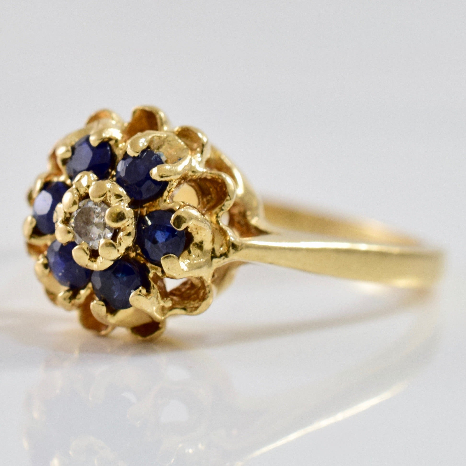 High Set Floral Sapphire and Diamond Ring | 0.03 ctw SZ 6 |