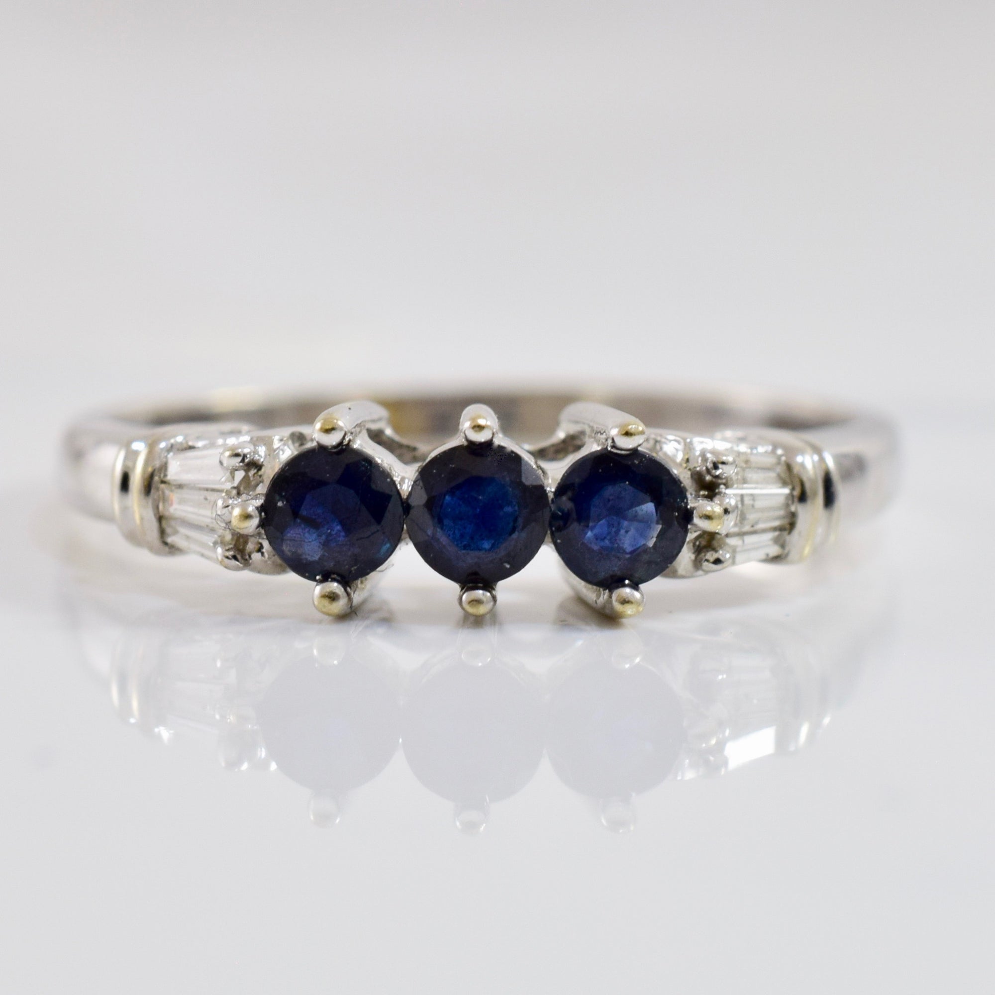 Three Stone Sapphire and Diamond Ring | 0.03 ctw SZ 10.5 |