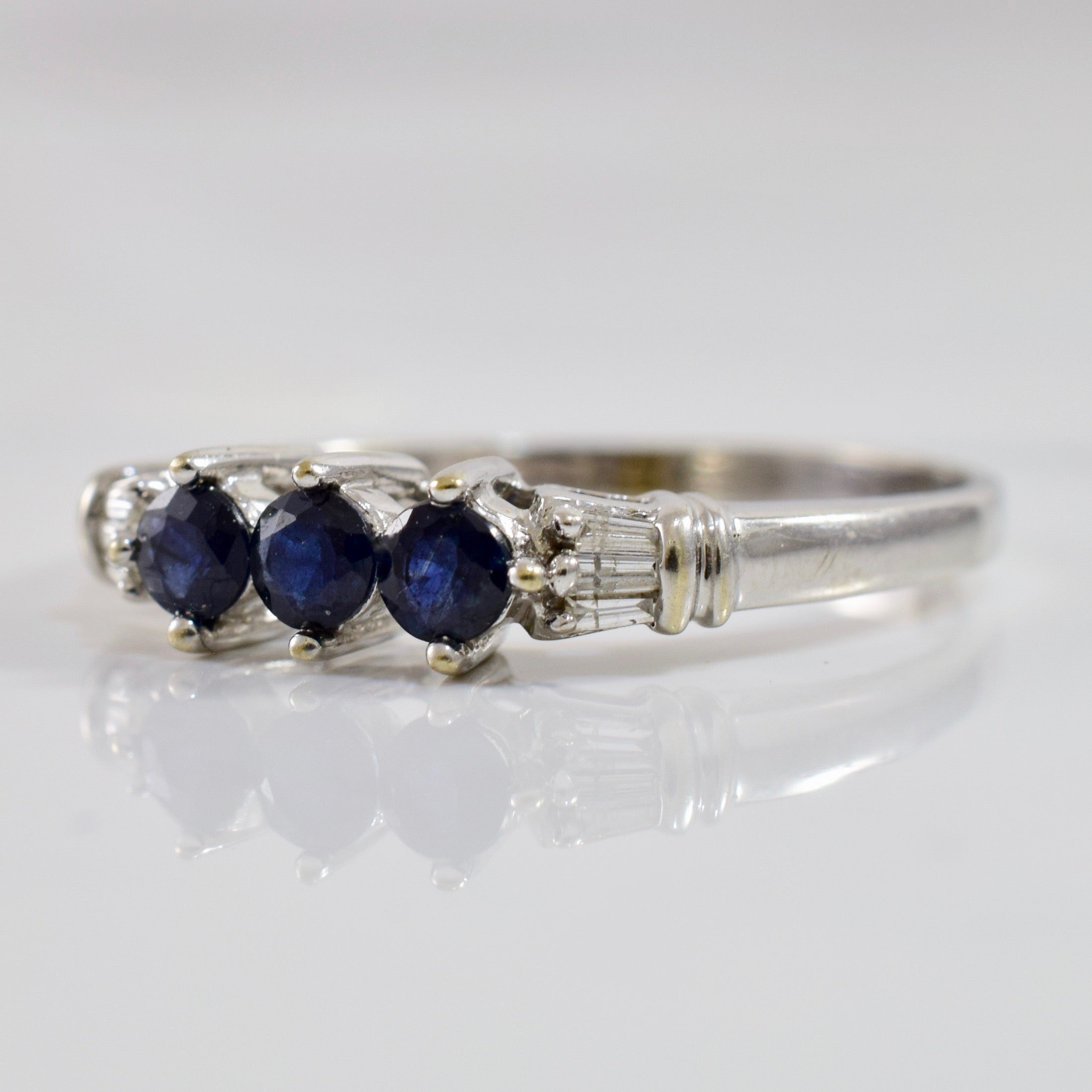 Three Stone Sapphire and Diamond Ring | 0.03 ctw SZ 10.5 |