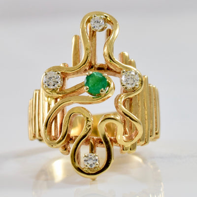 Custom Diamond and Emerald Freeform Ring | 0.15 ctw SZ 7 |